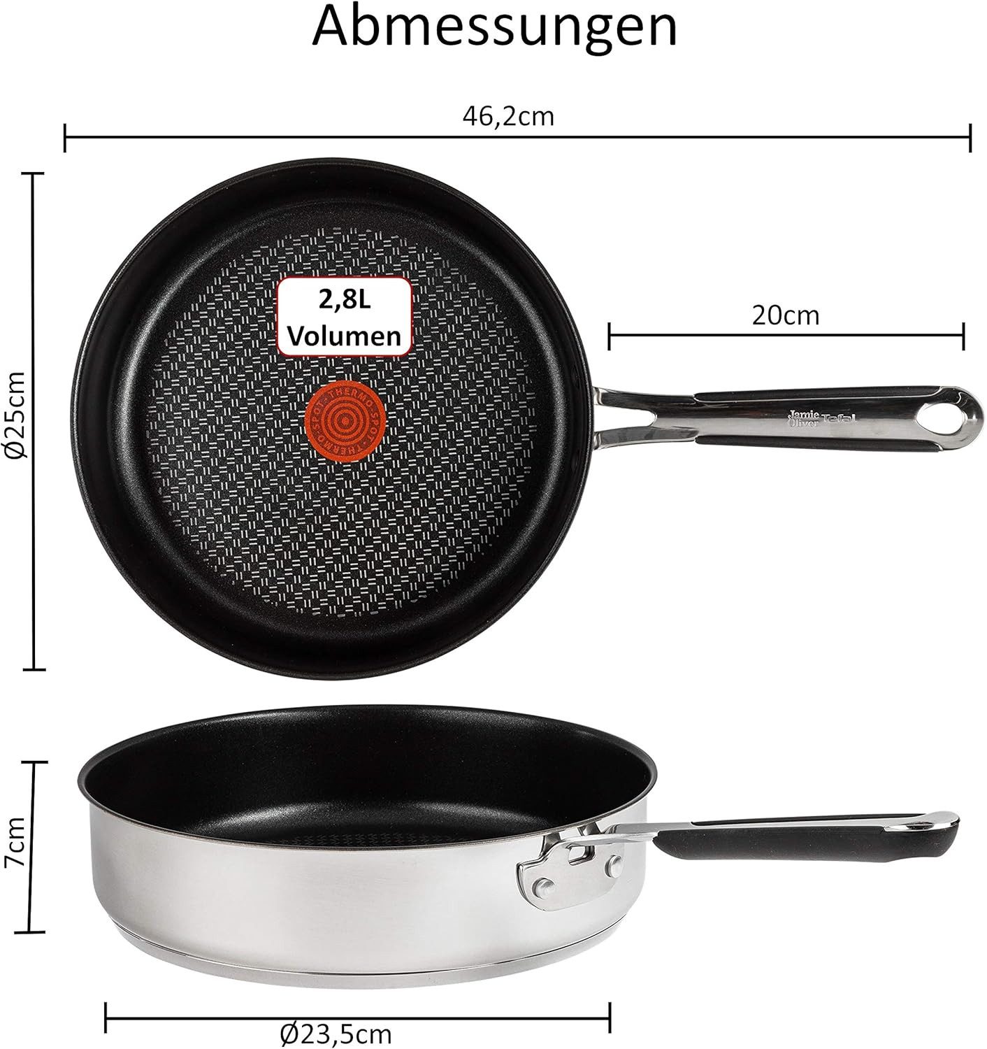 Tefal Schmorpfanne Jamie Oliver E30 Schmorpfanne mit Deckel 24cm ale Herdarten+ Induktion, Edelstahl 18/10 (Pfannen, Pfanne, Bratpfannen Set, Pfannenset, Wok, Wokpfanne, Schmorpfanne), Ohne Fett