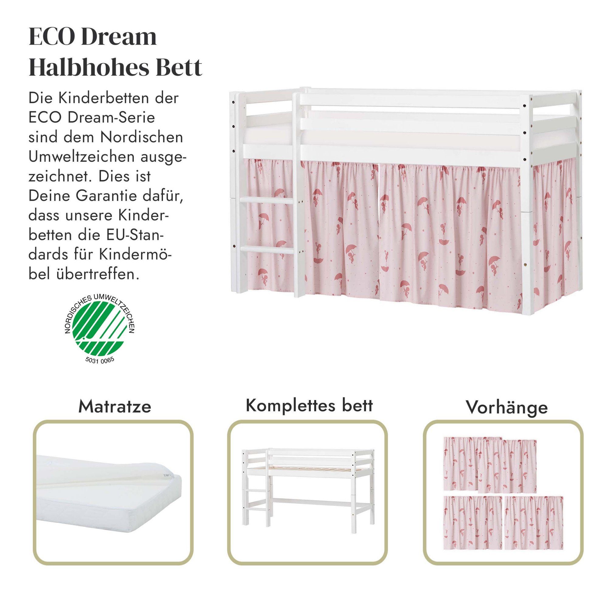 Hoppekids Spielbett ECO Dream, Hochbett, teilbar in 2 Einzelbetten, Massivholz, wahlweise in 2 Größen und 4 Farben, Matratze wählbar