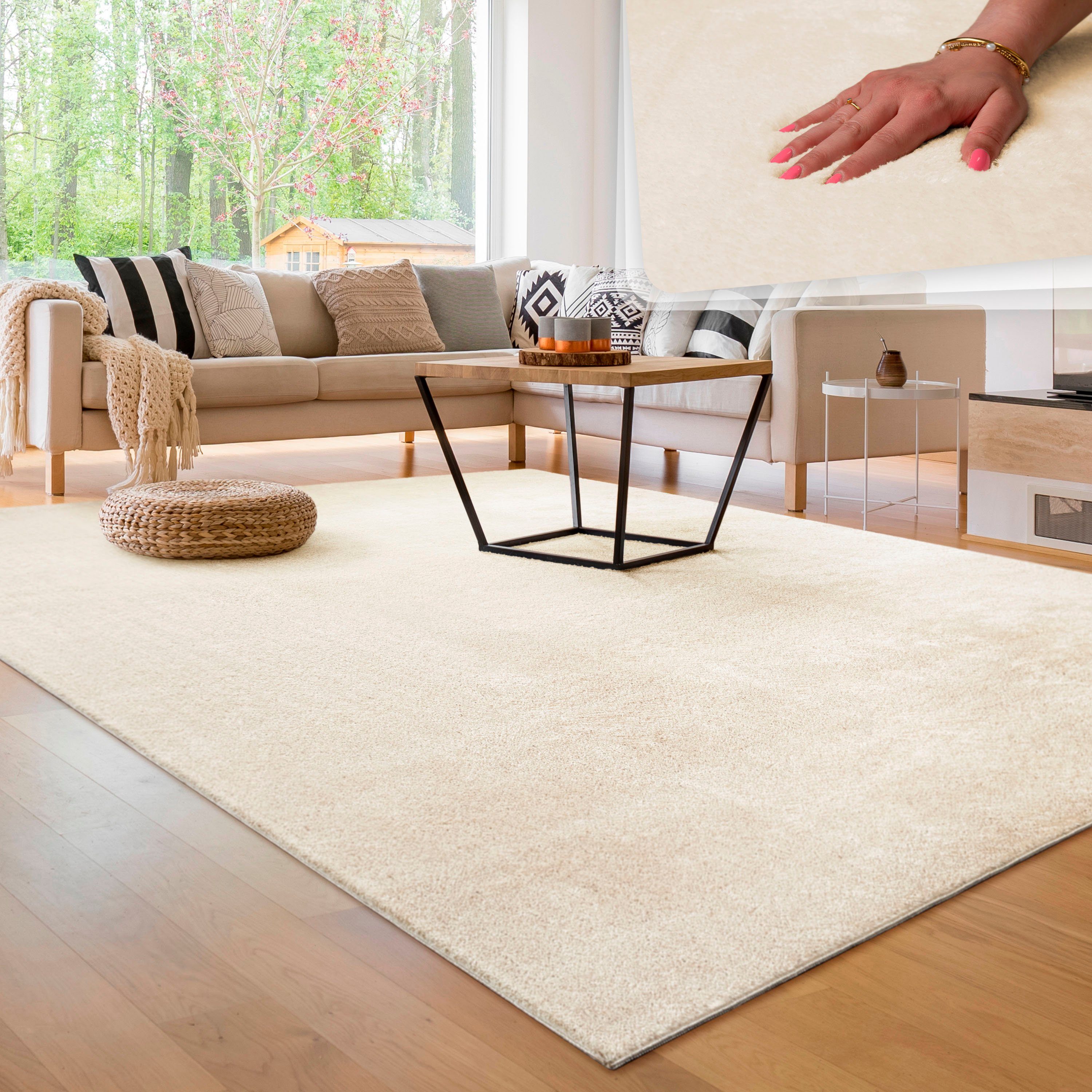 Teppich Cadiz 630, Paco Home, rechteckig, Höhe: 14 mm, Uni-Farben,  besonders weich, waschbar, auch als Läufer erhältlich, robuste,  strapazierfähige und pflegeleichte Qualität