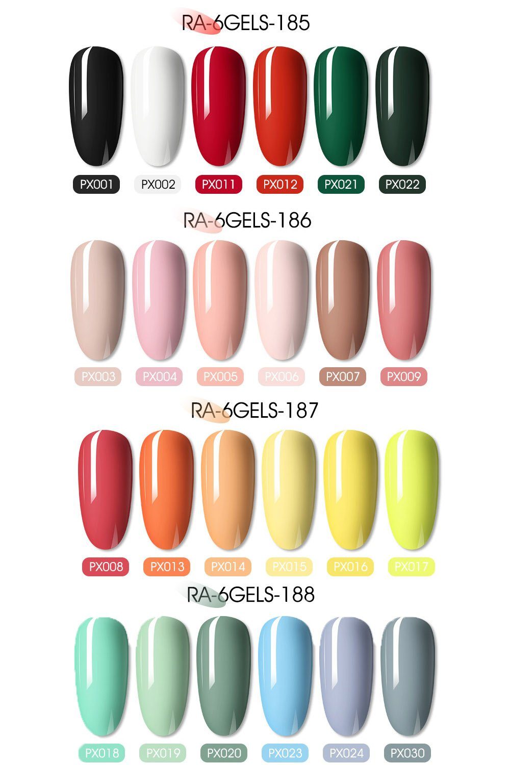 Scheiffy Nagellack-Set Farben Gel Nagellack RA-6GELS-190 ml Set,Glitter Nagelgel Mehrfarbig,6 6