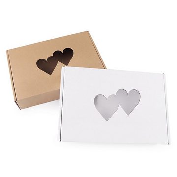 maDDma Geschenkbox 5x Geschenkschachtel Box Pappe rechteckig Sichtfenster Herzform, 25 x 17 x 6 cm