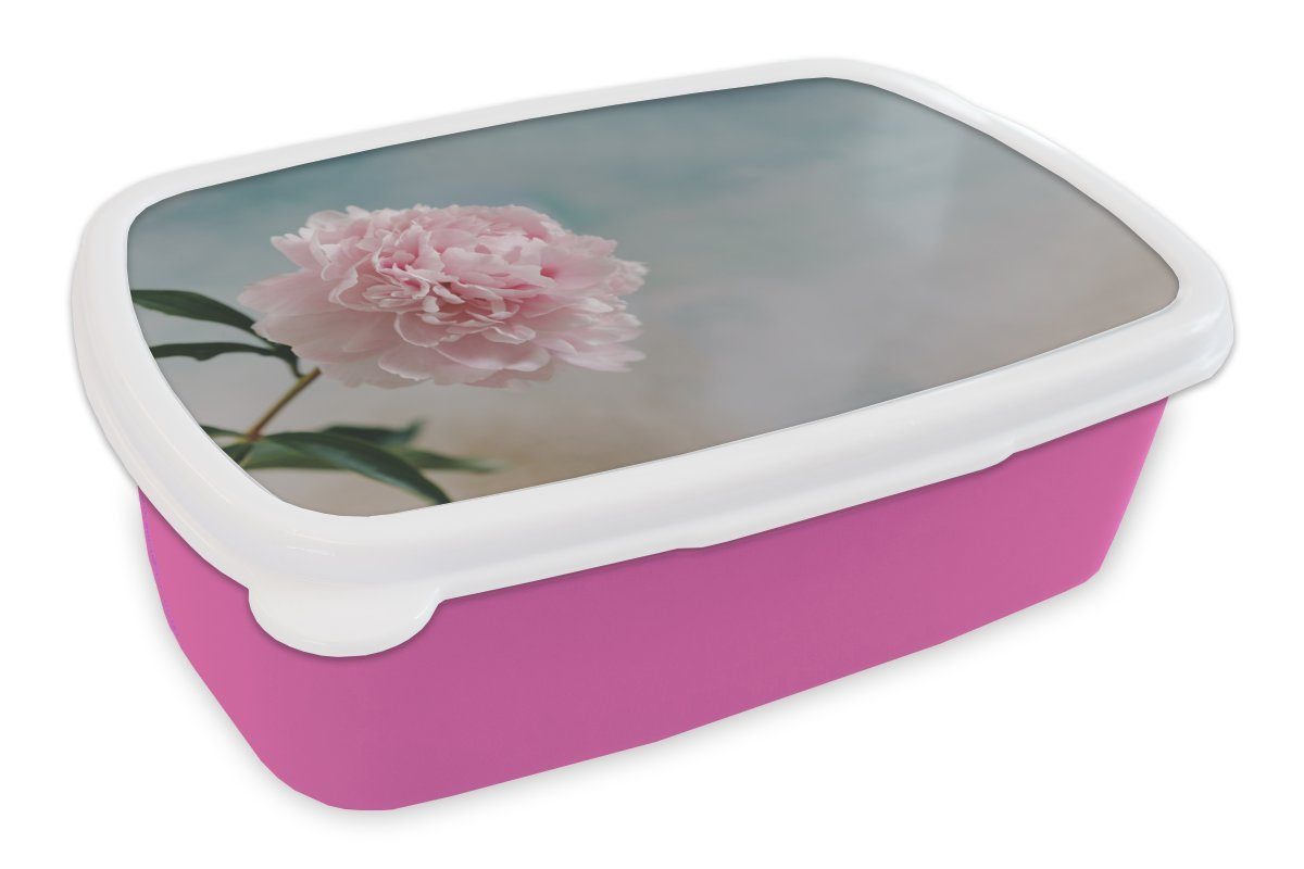 MuchoWow Lunchbox Rosa Pfingstrose auf grauem Hintergrund, Kunststoff, (2-tlg), Brotbox für Erwachsene, Brotdose Kinder, Snackbox, Mädchen, Kunststoff