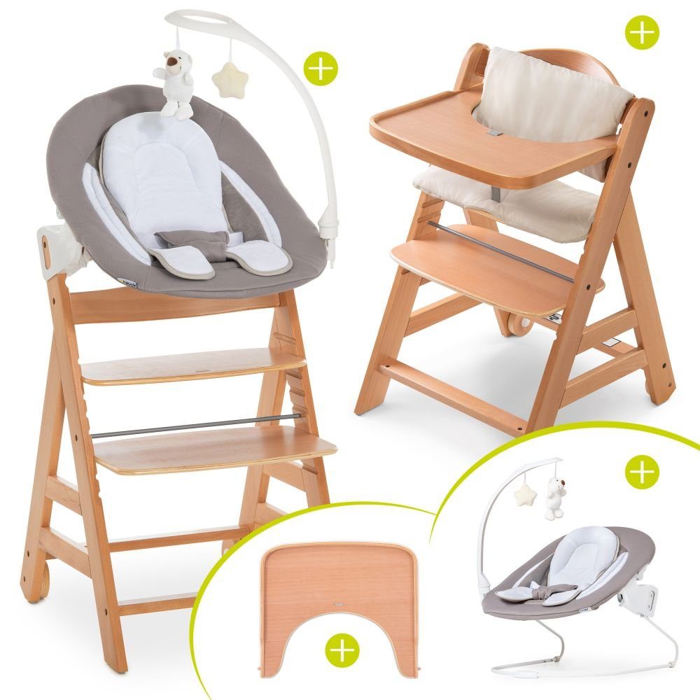 Neugeborene, Set Sitzauflage Plus mit (5 Newborn Babystuhl Geburt Natur Essbrett, Hauck Alpha St), Hochstuhl Move Aufsatz ab für