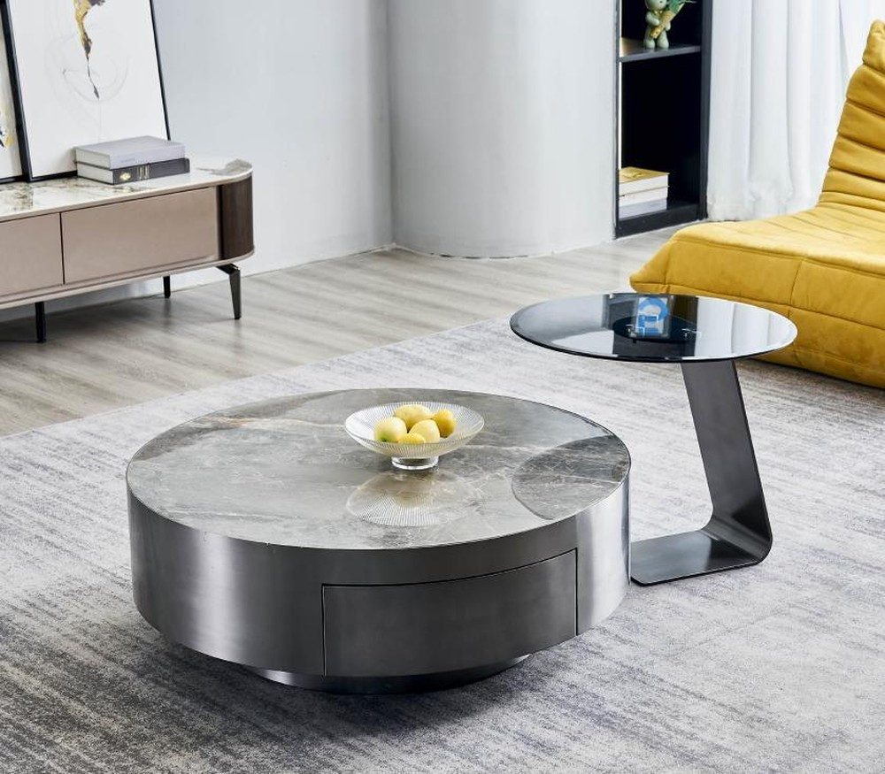 JVmoebel Couchtisch Elegantes Set aus silbernen Designer-Tischen mit Marmorimitation (Set, 2-St., Couchtisch + Beistelltisch), Made in Europa