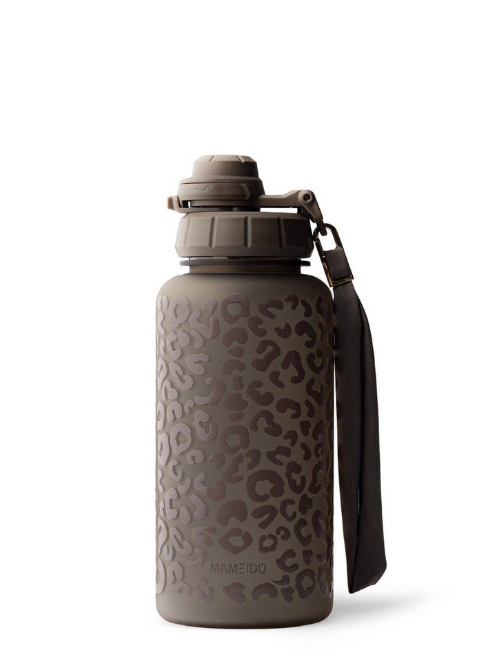 MAMEIDO Trinkflasche, mit 2-in-1 Deckel, Zeitmarkierung, Handschlaufe in 0,5l, 1l, 1,5l & 2l