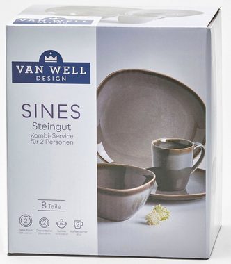 van Well Geschirr-Set Sines (8-tlg), 2 Personen, Steingut, robust, perfekt für den täglichen Gebrauch