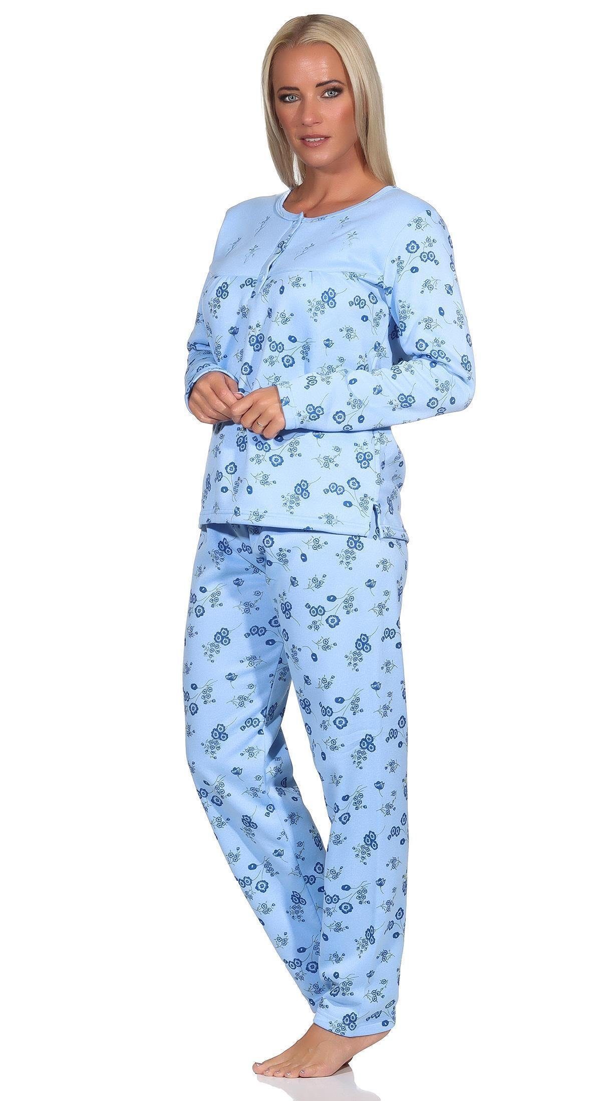 Schlafanzug, 2XL Thermo (2 EloModa tlg) M zweiteiliger XL Blau Winter Pyjama Damen Pyjama Gr. L