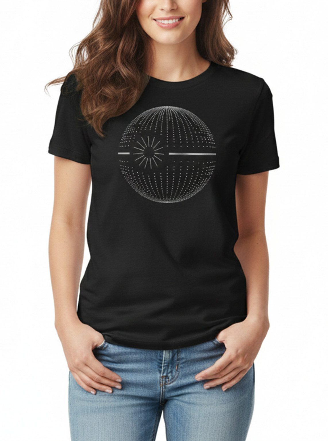 MAKAYA Print-Shirt Schwarzes Retro Top für Damen – 80er Jahre Dot Star Motiv (Schwarz, S, M, L, XL) Baumwolle