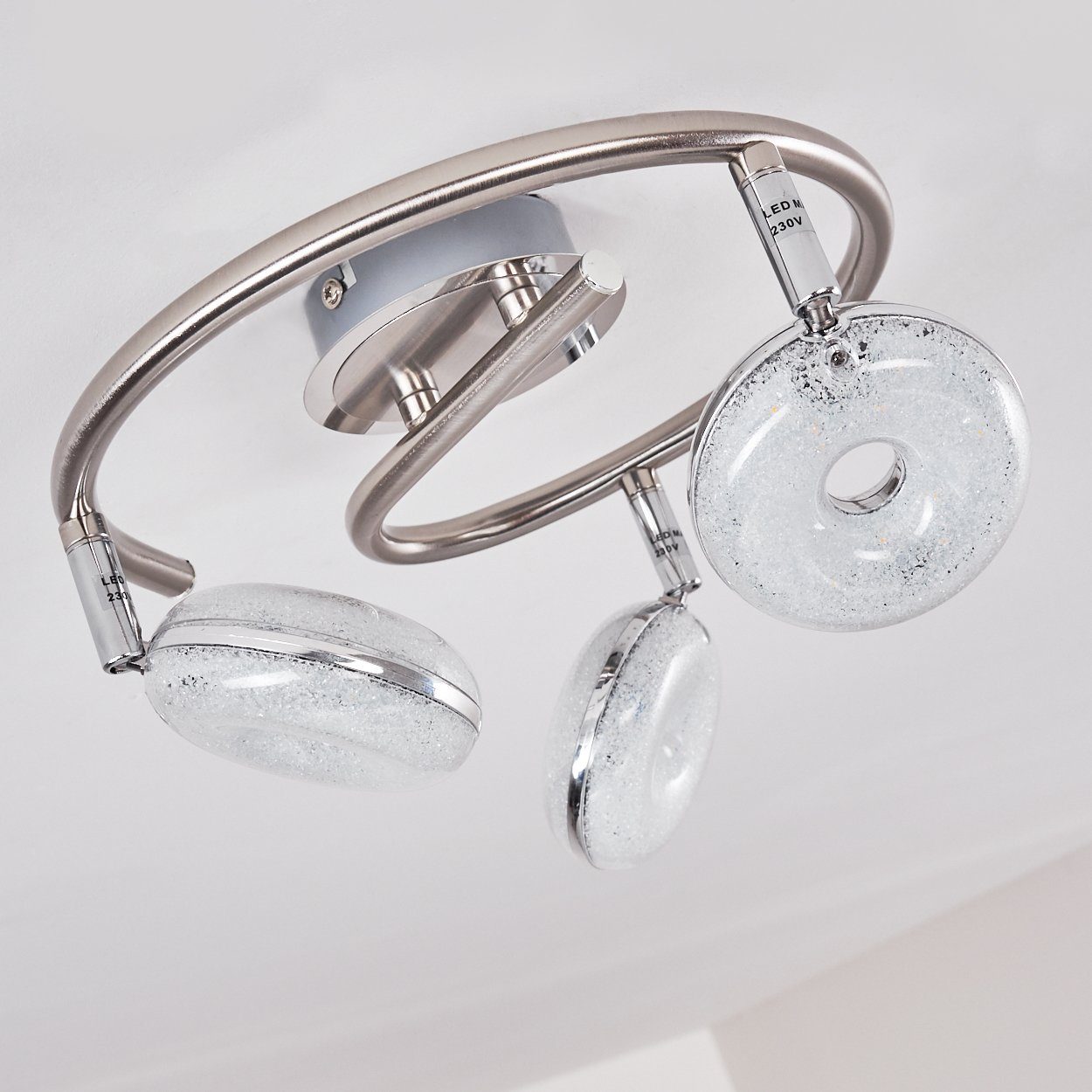 Glitzereffekt Leuchtenköpfen, verstellbaren Kelvin, aus Lumen, hofstein spiralförmige Metall 3000 Deckenlampe in »Pescia« mit Nickel-matt/Chrom, 1800 Deckenleuchte