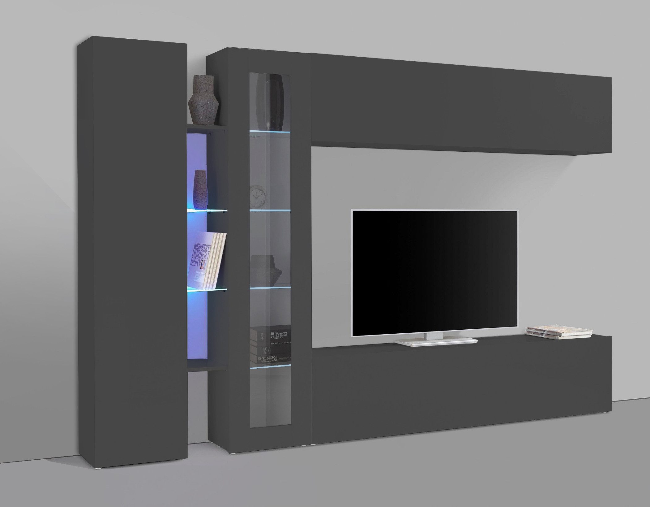 Web Furniture Wohnwand (5-teilig) in Anthrazit matt - 280x180x30 (BxHxT), (5-teilig)