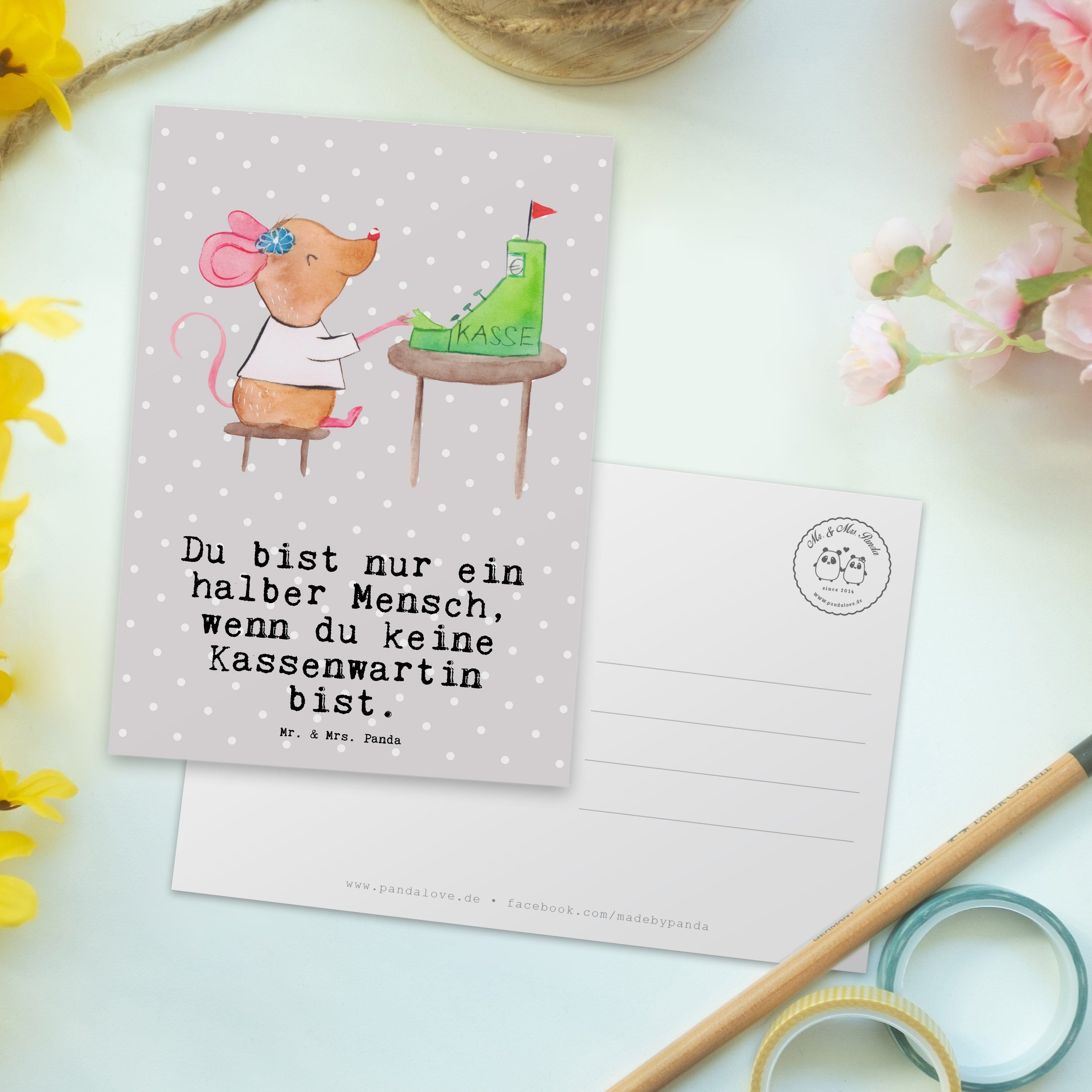 - Herz Postkarte Rente, Panda & Pastell Dankeskarte Mr. Geschenk, - Mrs. Grau Kassenwartin mit