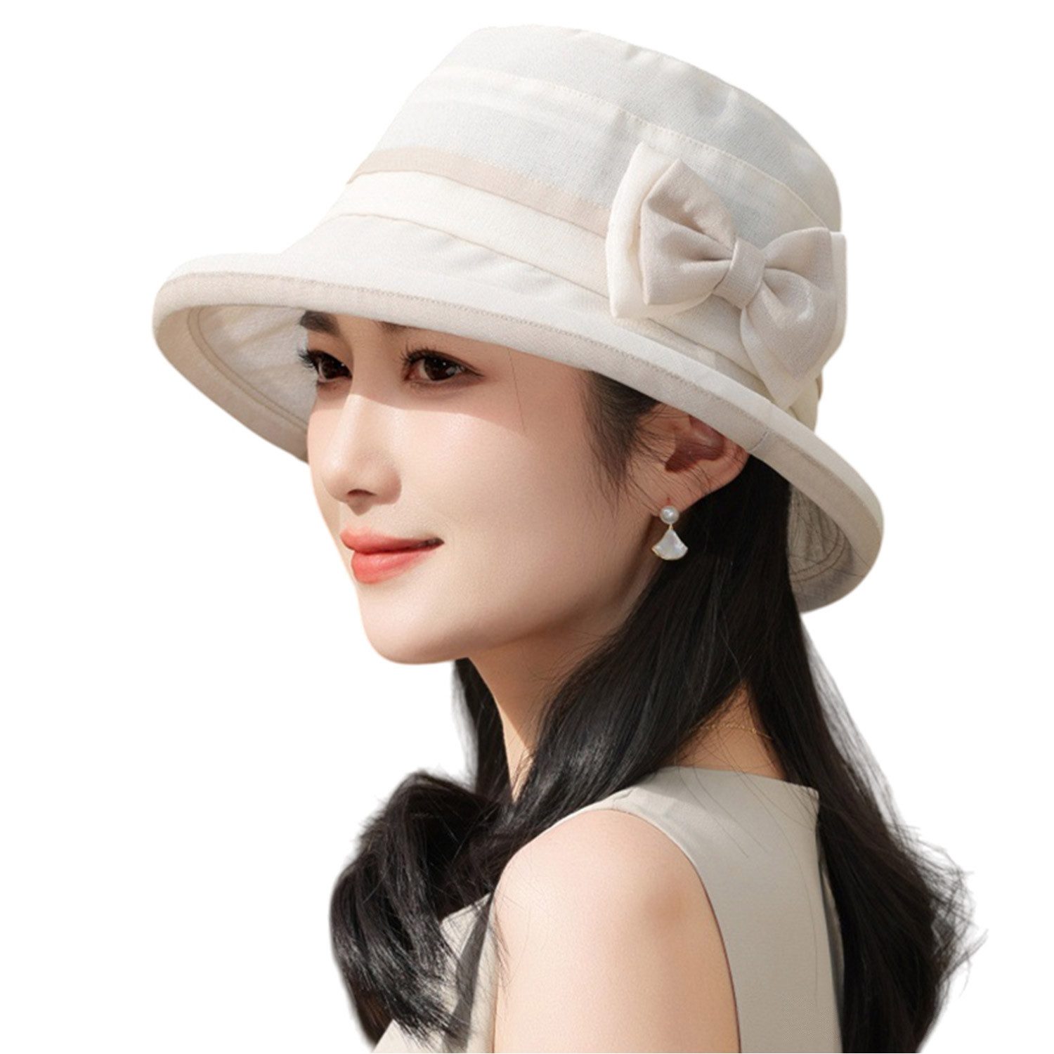 Refttenw Sonnenhut Damen Sommerhut,Faltbarer Bowknot hut,Anglerhut,Atmungsaktiv