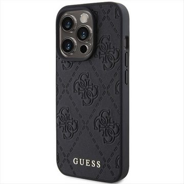 Guess Smartphone-Hülle Guess Apple iPhone 15 Pro Max Schutzhülle Leather 4G Stamped Schwarz