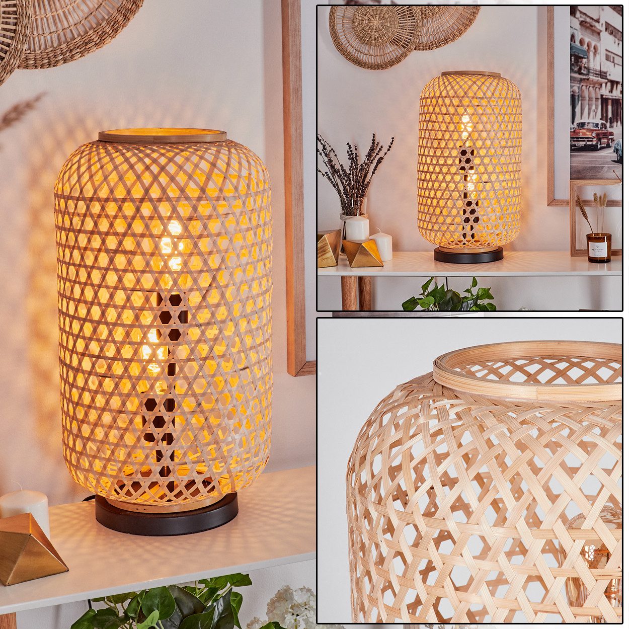 hofstein Tischleuchte moderne Boho Tischlampe aus Metall/Bambus in Schwarz/ günstig online kaufen