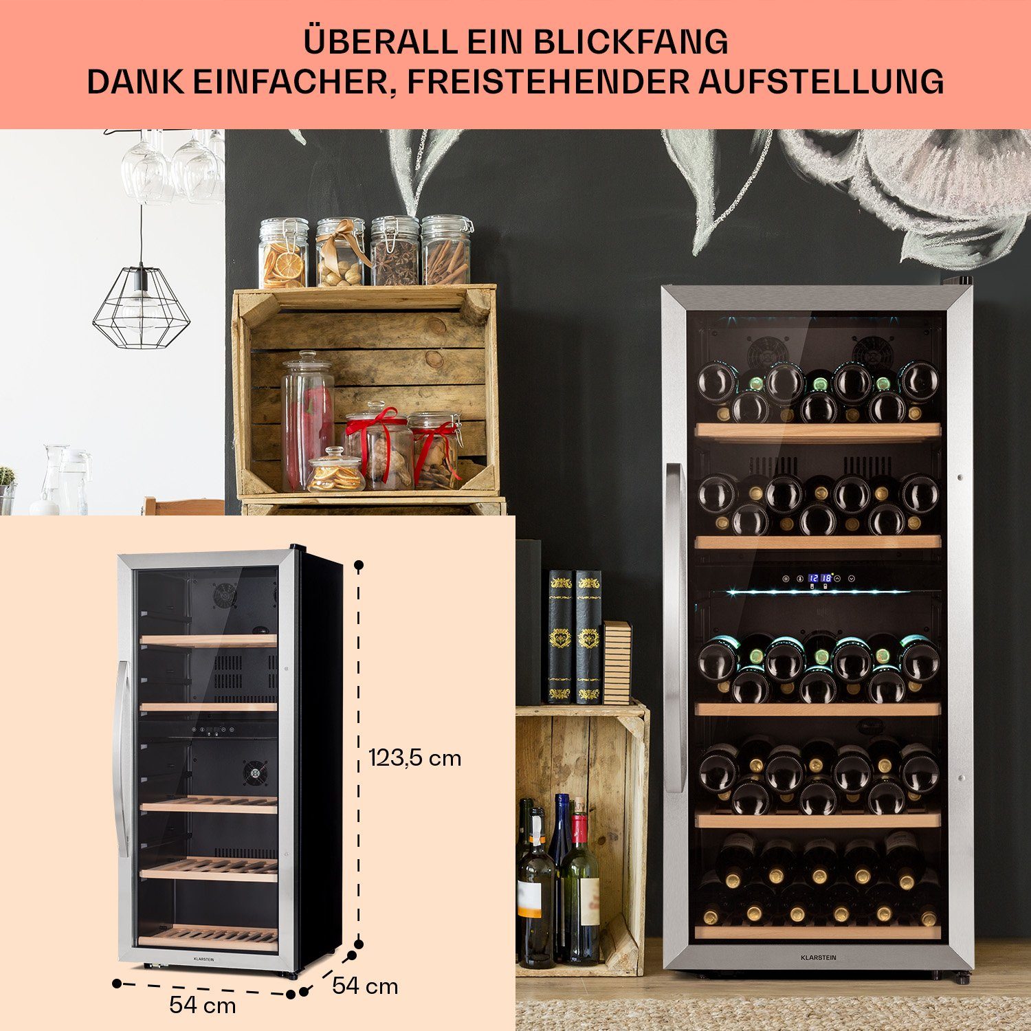 Standardflaschen 0,75l,Wein Klarstein 79 für Duo, Weinkühlschrank Kühlschrank 66 Vinamour Weintemperierschrank Weinschrank á Flaschenkühlschrank