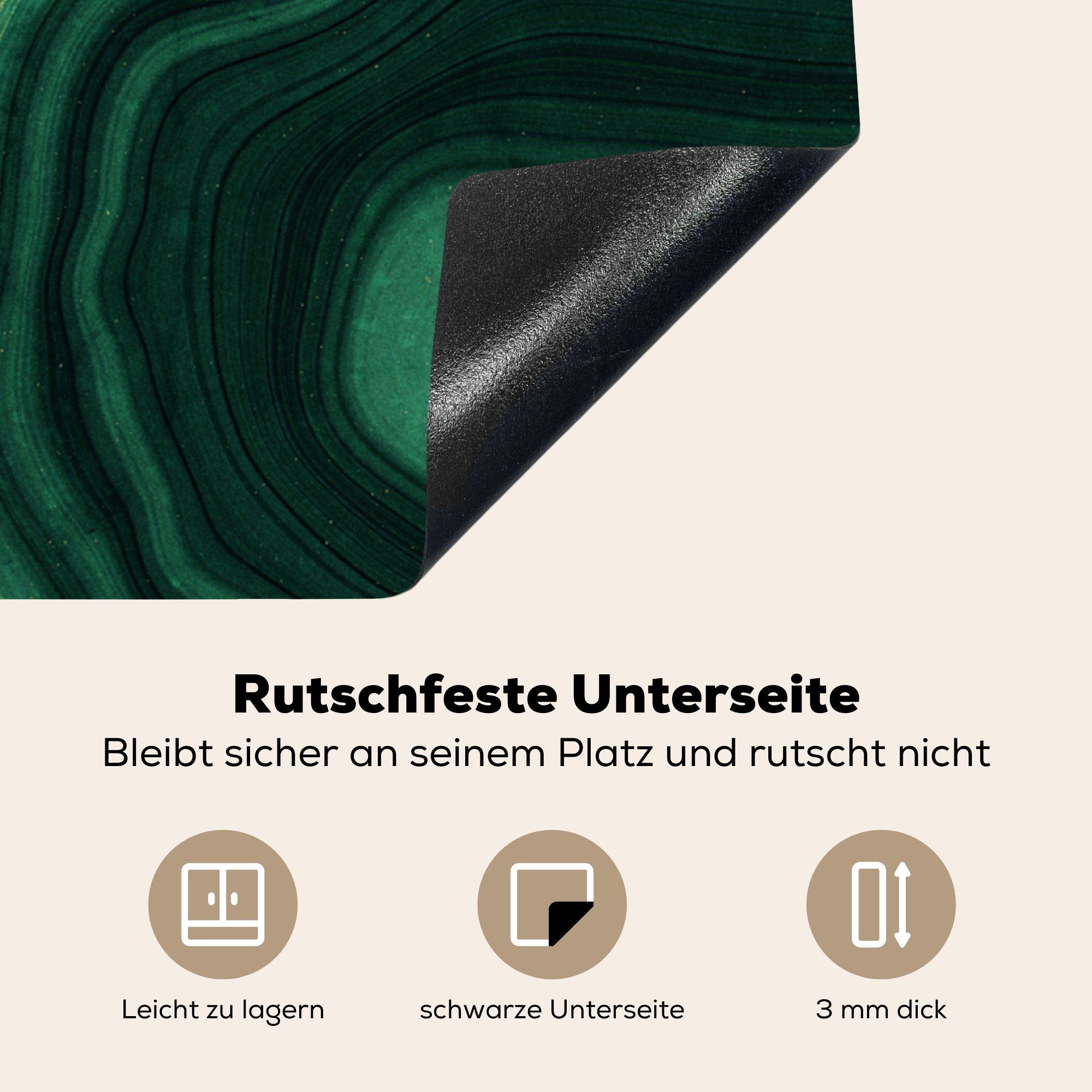 cm, küche - 78x78 - MuchoWow Arbeitsplatte Ceranfeldabdeckung, Herdblende-/Abdeckplatte Vinyl, tlg), Grün für Golden, (1 Marmor