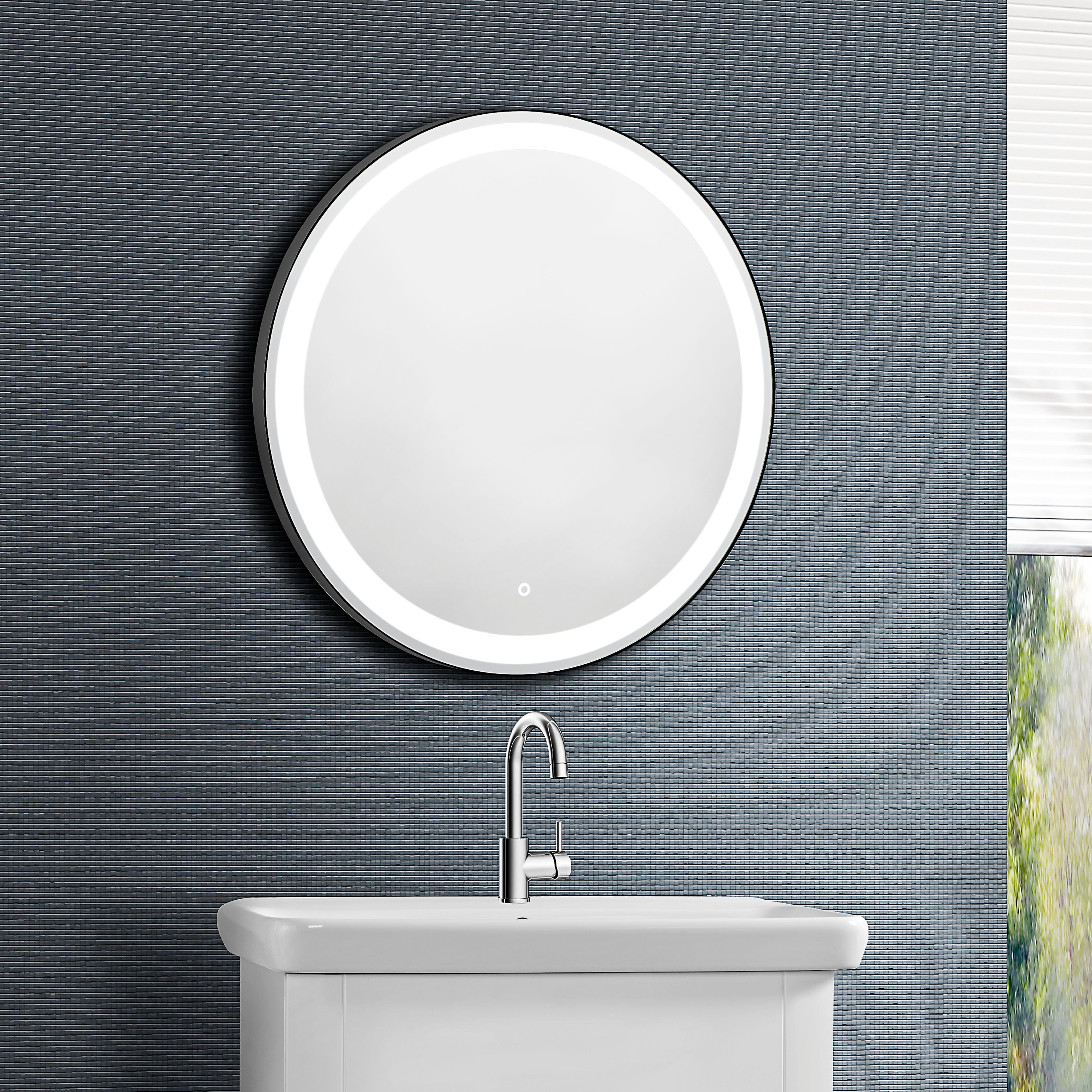 Badspiegel LED Spiegel Cervo (Komplett-Set, 1-St), Runder schwarzem Rahmen Spiegel mit