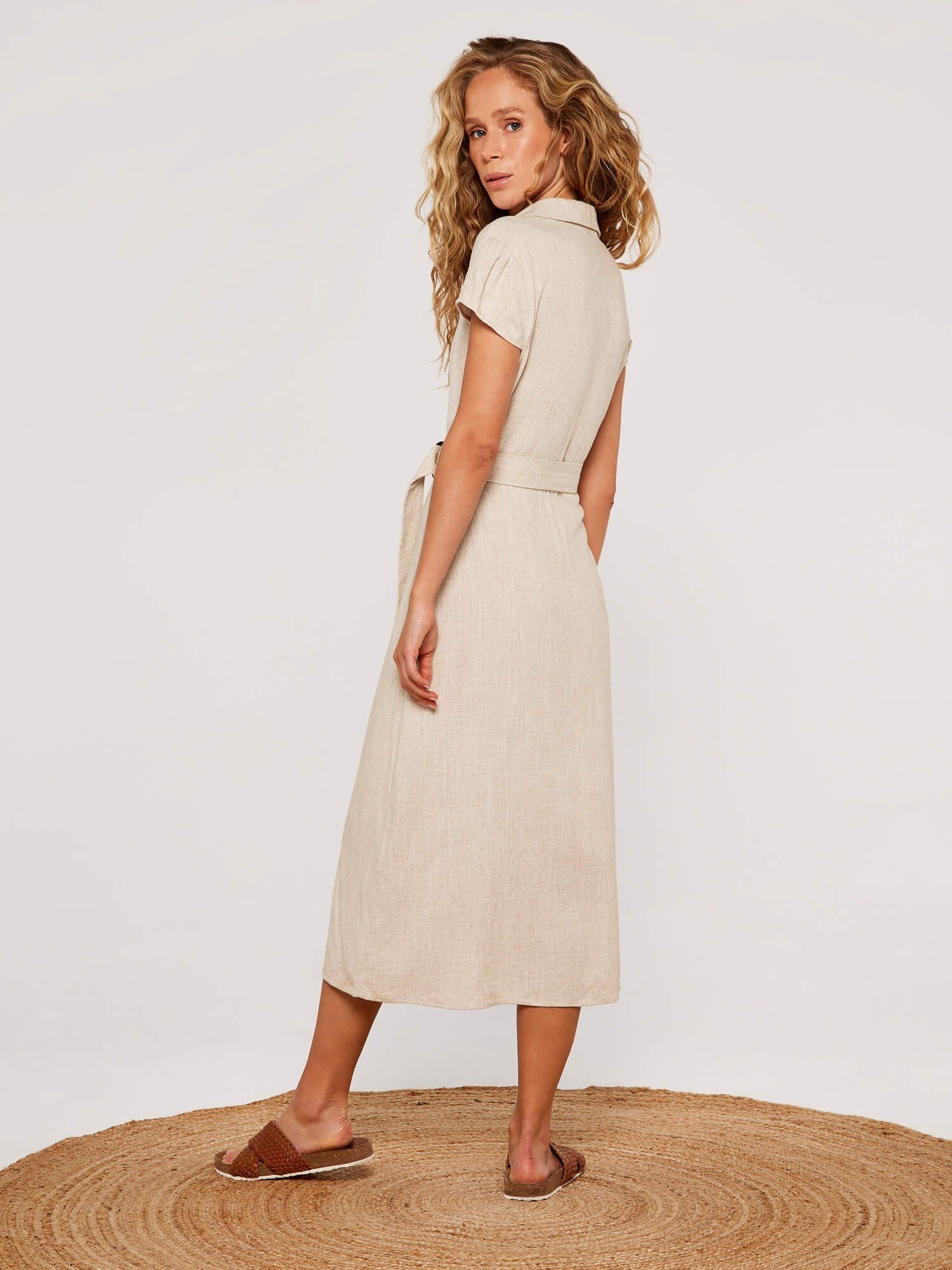 Apricot Midikleid Vintage-Hemdblusenkleid, (2-tlg., Stoffgürtel) mit günstig online kaufen