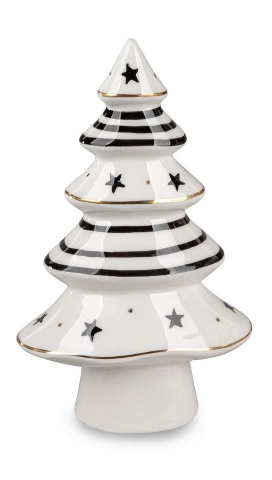 dekojohnson Dekofigur Deko-Baum Weihnachtsbaum Keramik schwarz weiß 16cm