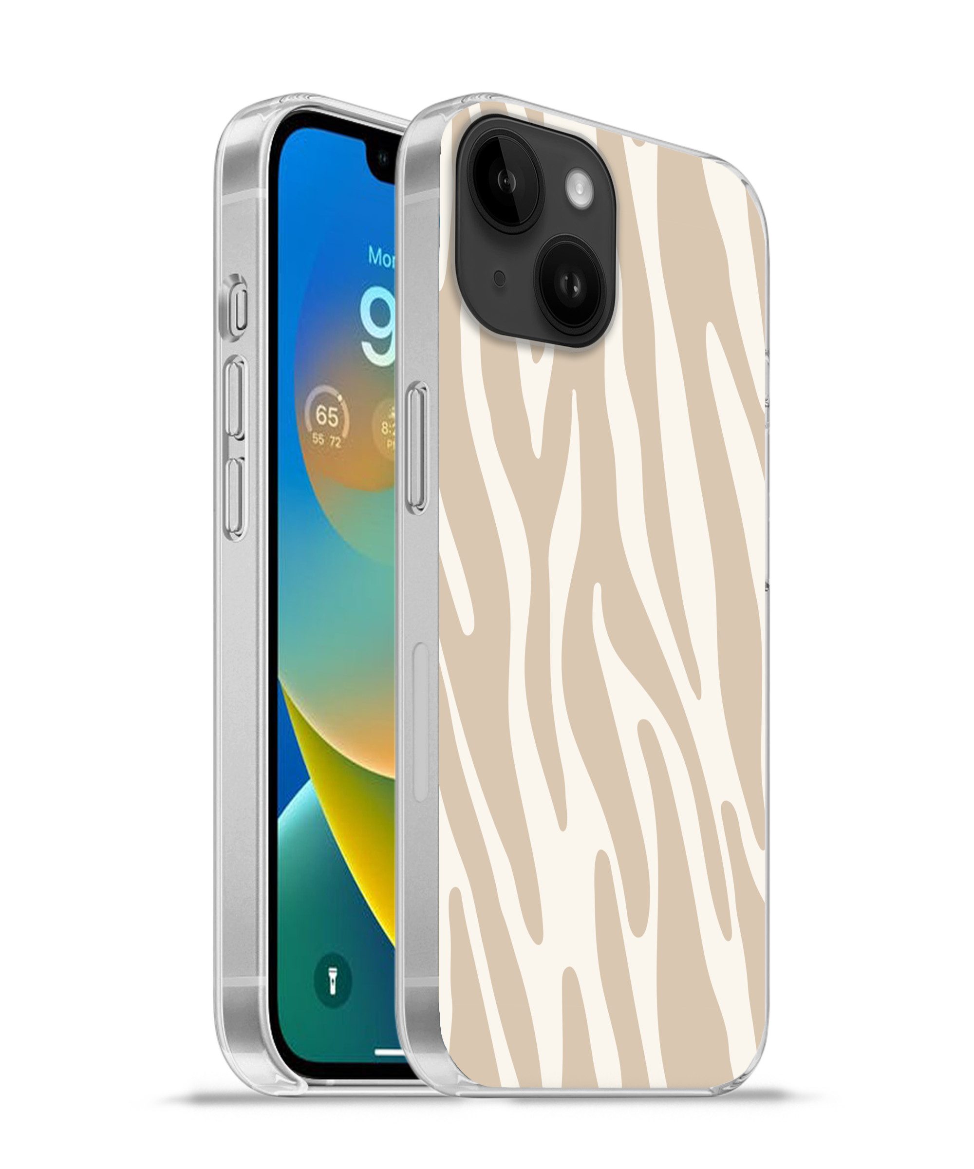MuchoWow Handyhülle für Apple iPhone 14 Zebramuster - Beige - Weiß - Tiermuster, Smartphone-Bumper, Print, Handy Schutzhülle Dünn