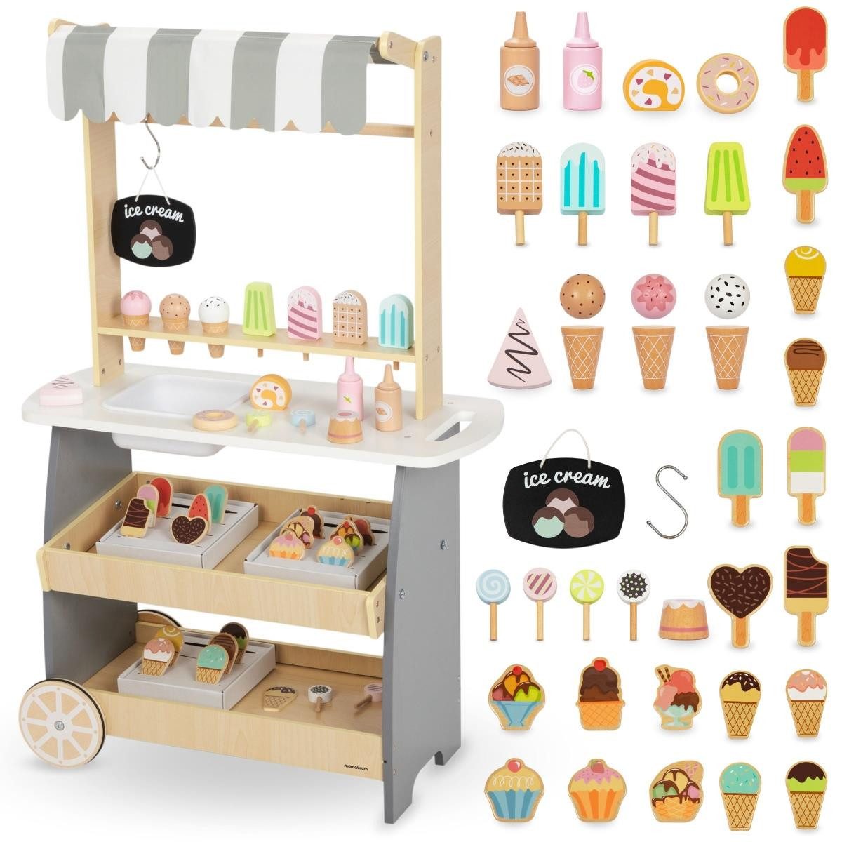 Mamabrum Kinder-Küchenset Holz-Eiswagen auf Rädern - Kinderspielzeug