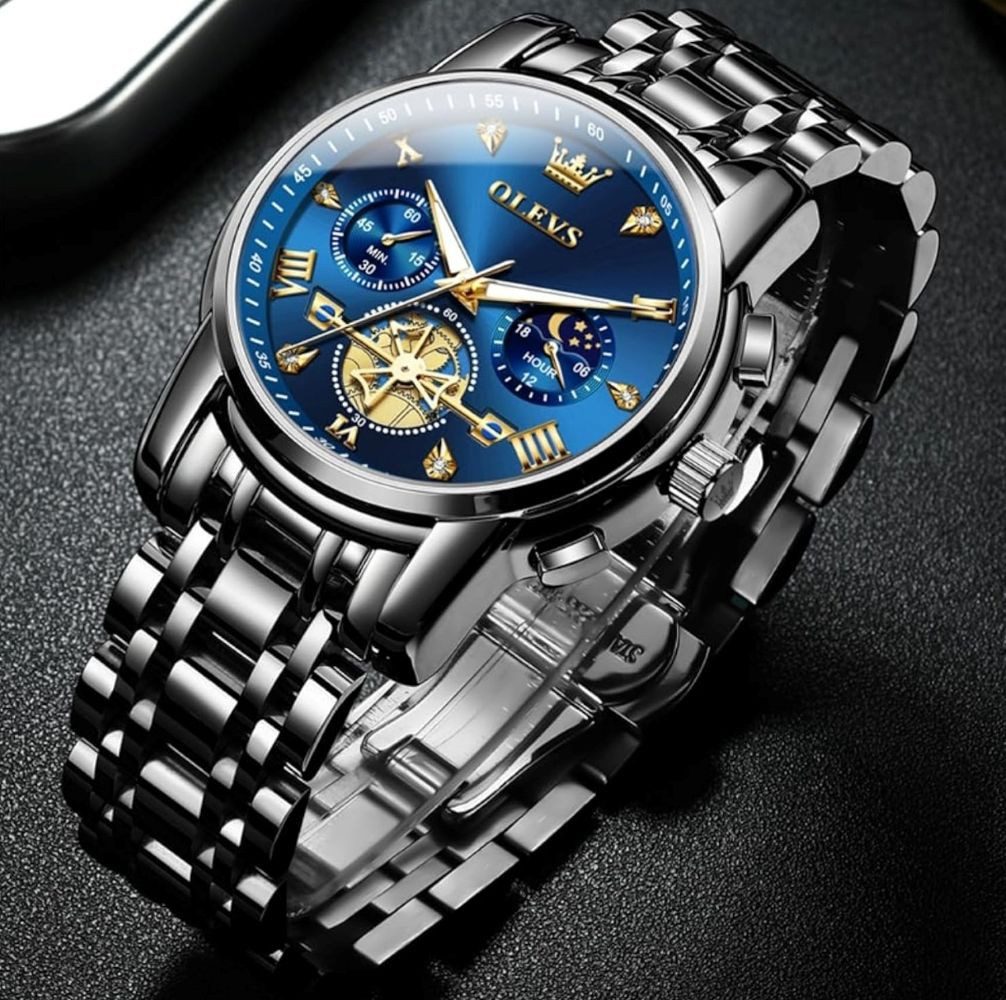 OLEVS Quarzuhr Herrenuhr Olevs Chronograph – Luxuriöses Schwarz /Blau Design