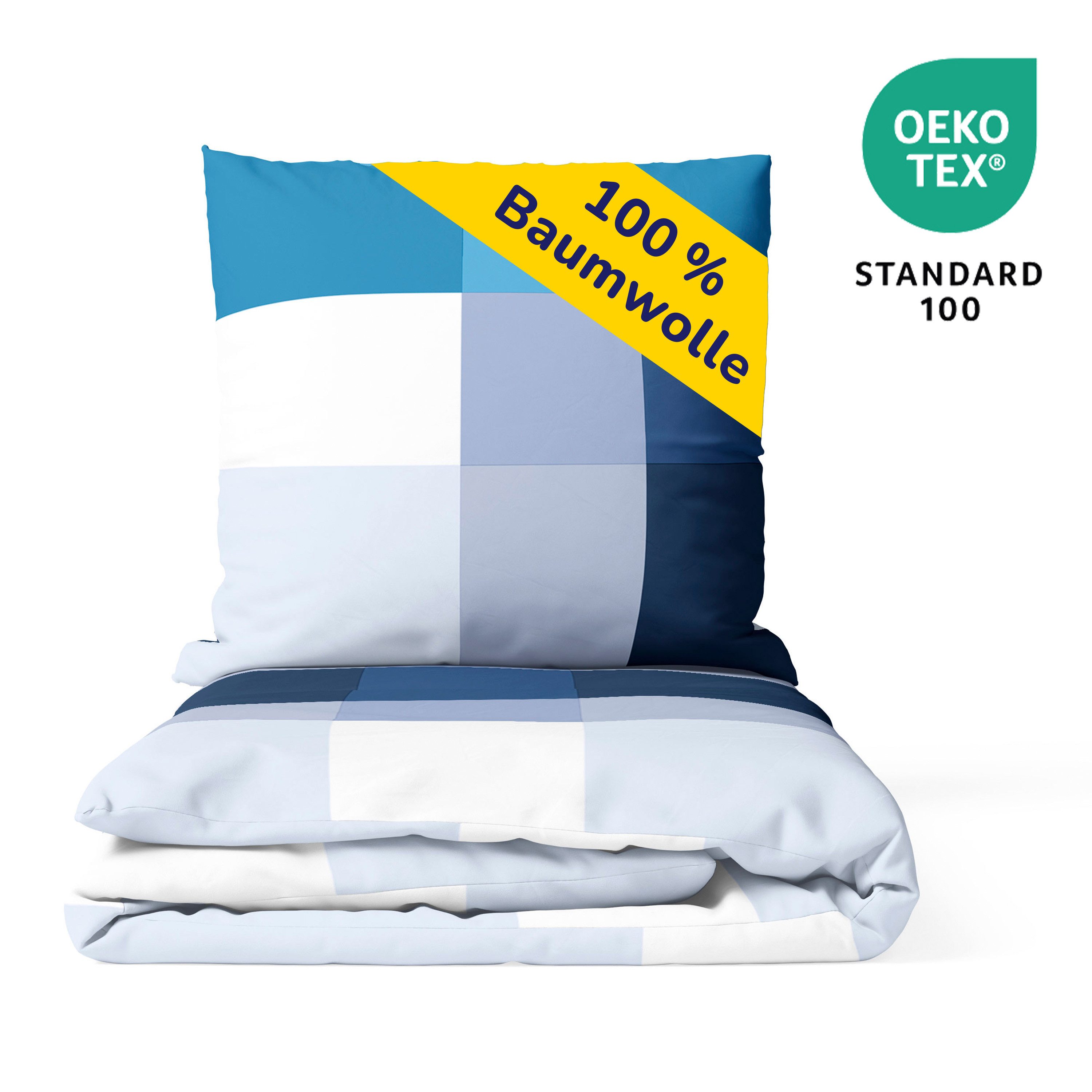 Träumschön Bettwäsche Premium Set aus Baumwolle 135x200 oder 155x220 cm, Karo beige o. blau, Baumwolle, 2 teilig, mit Reißverschluss, luftig und leichte Sommerbettwäsche