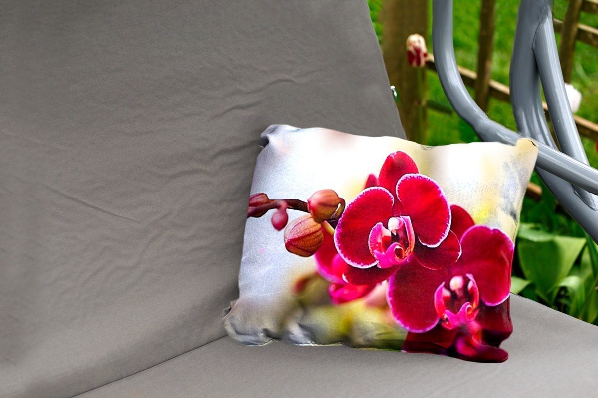 vor Polyester, Kissenhülle Dekokissen unscharfen Nahaufnahme einem Orchideen Dekokissenbezug, von Outdoor-Dekorationskissen, Hintergrund, roten MuchoWow