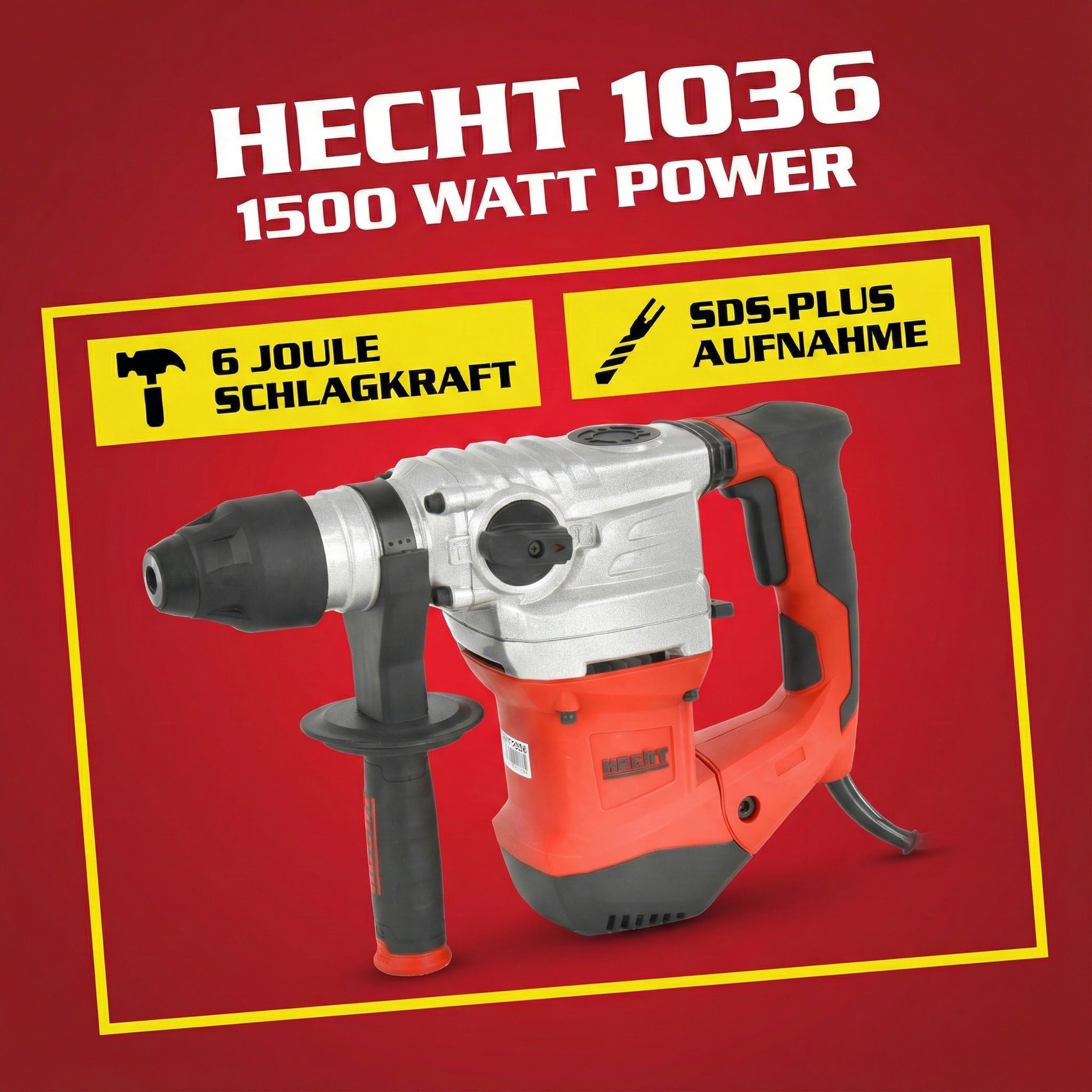 Hecht Bohrhammer mit Kabel 1500W SDS-Plus 4250 U/min, 230 V, max. 860 U/min, mit Koffer