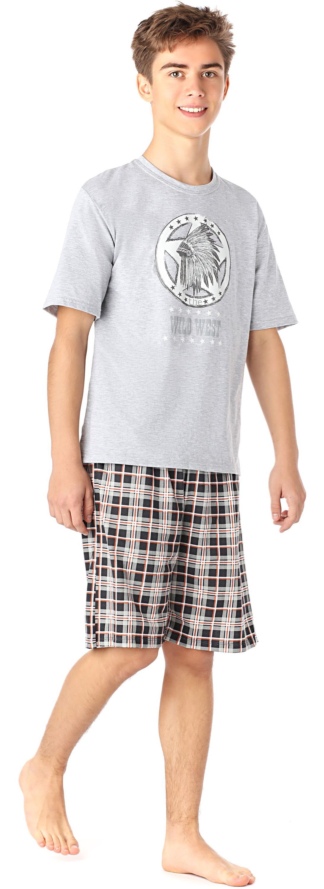 Schlafanzug Baumwolle Pyjama MelangeKariert6 Timone Zweiteiliger Langarm Jungen Hausanzug Schlafanzug Set