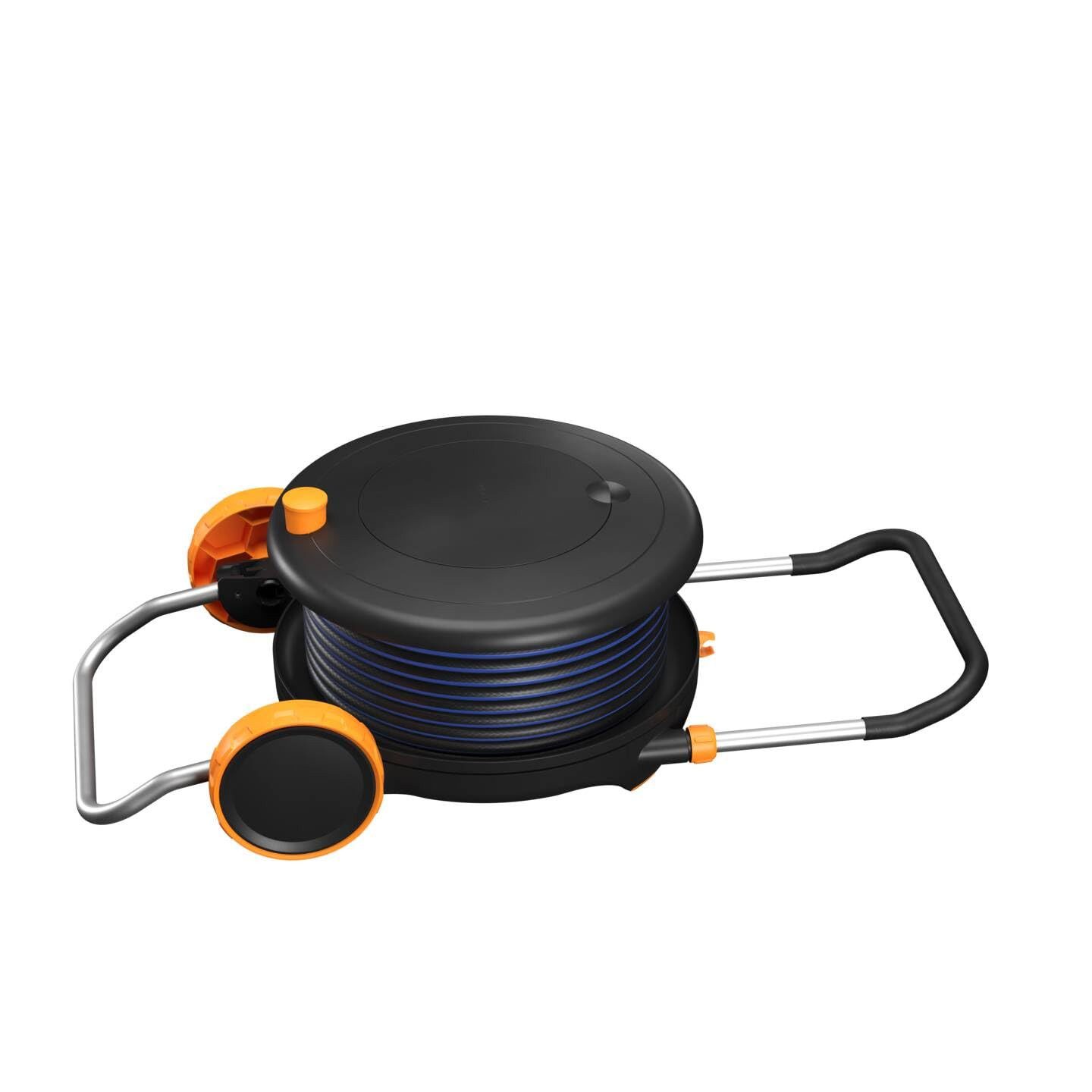 Fiskars Gartenschlauch FISKARS Comfort L Schlauchtrommel mit 13 mm Schlauch 1/2' 30 m 1071670, All-Inclusive-Bewässerungsset, automatisches Aufrollen, 31,5 m Gesamtreichweite, Universal-Hahnverbinder, Gartenschlauch in Universalgröße, komfortabler Transport durch Räder und Teleskopgriff, umfangreiches Zubehörfach., (Set)