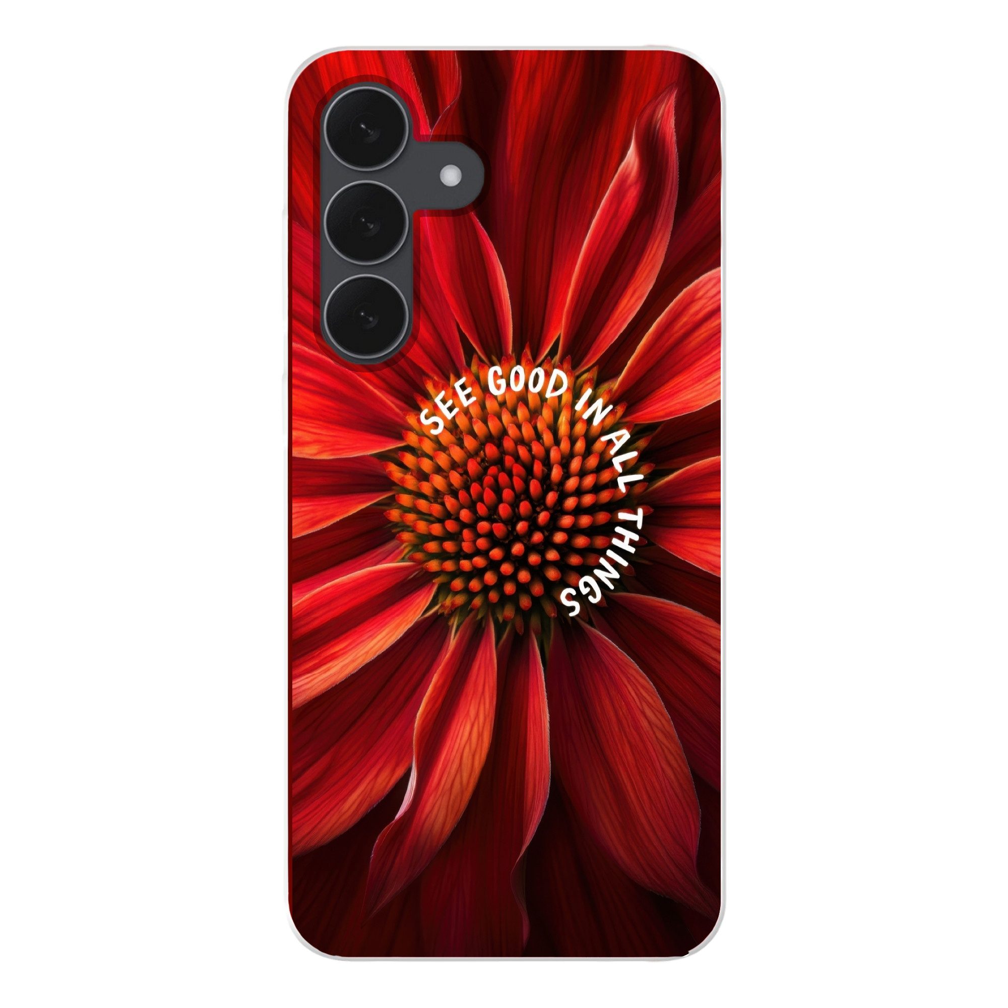 MuchoWow Handyhülle für Samsung Galaxy S25 FE Nahaufnahme - Blume - Zitat - Rot, Smartphone-Bumper, Print, Handy Schutzhülle Dünn