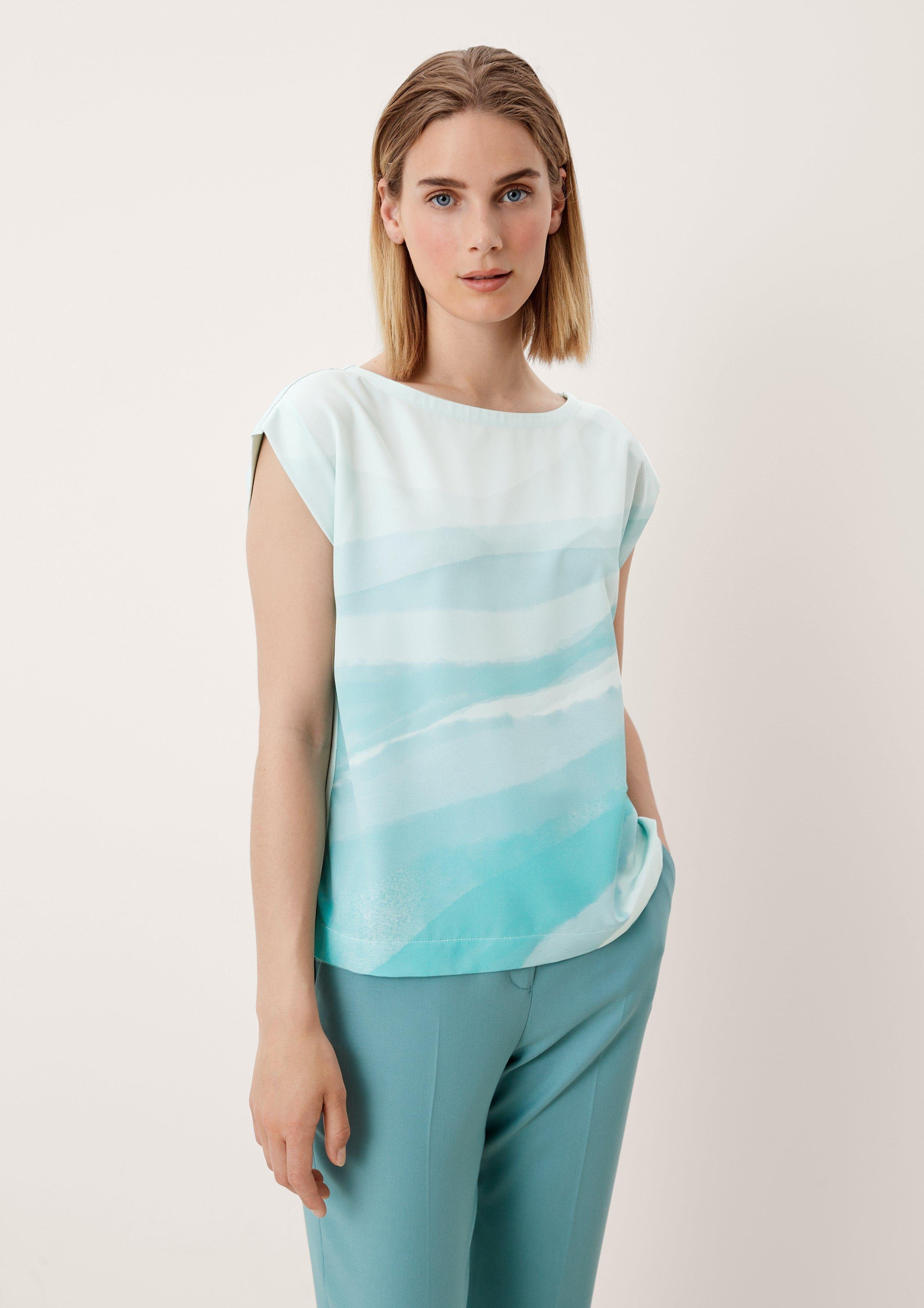 s.Oliver BLACK LABEL Kurzarmshirt T-Shirt mit Farbverlauf light aqua placed