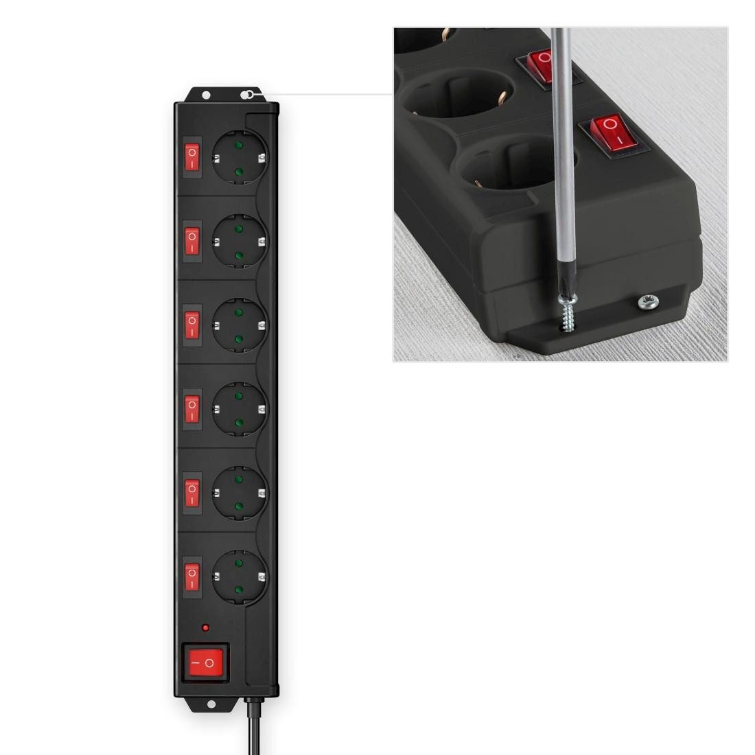 Hama Mehrfachsteckdose 6-fach Steckerleiste, mit Schalter Steckdosenleiste 6-fach (Schalterbeleuchtung, separate Ein- / Ausschalter, Schutzkontaktstecker, Kabellänge 1,4 m)