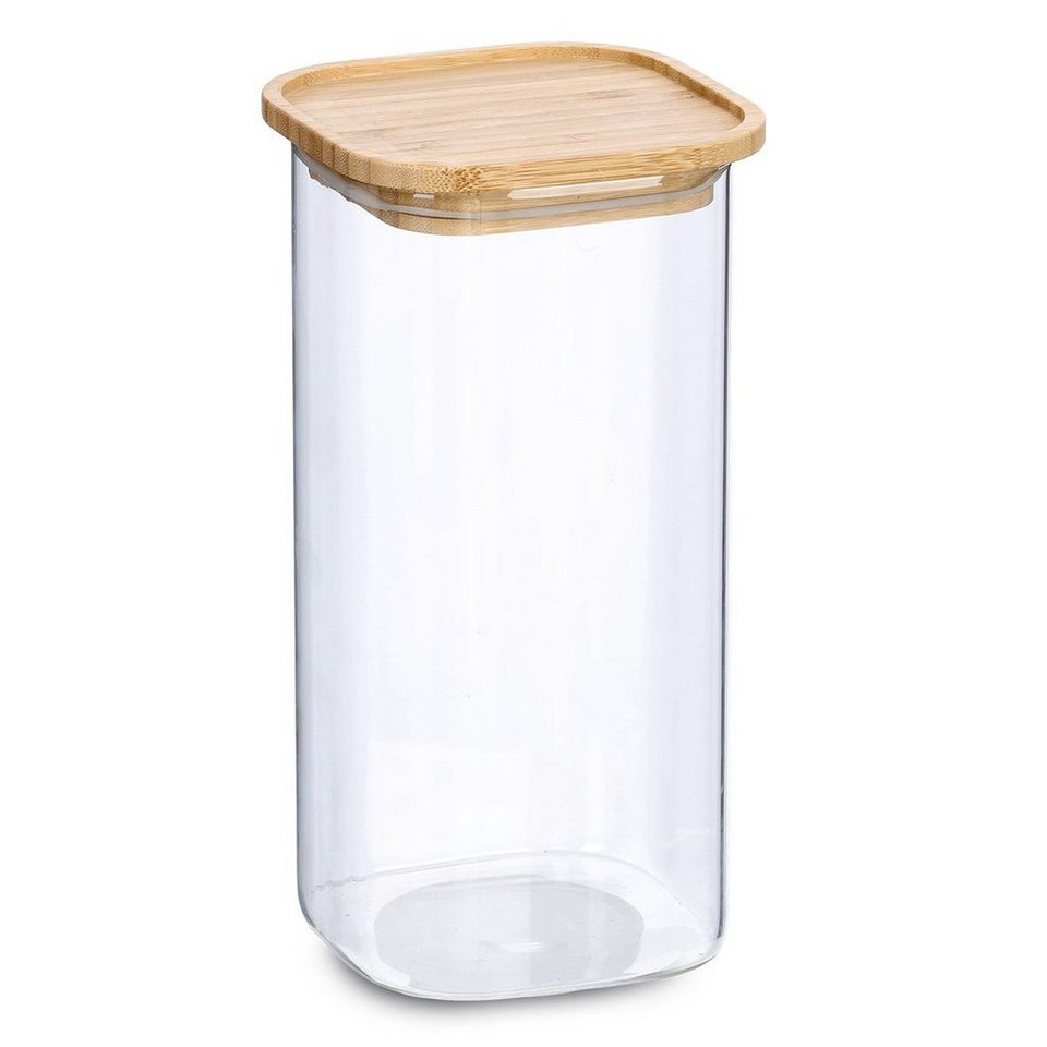 Zeller Present Badaccessoire-Set Vorratsglas m. Bambusdeckel, 1570 ml,  Borosilikat Glas / Bambus / Silikon, transparent, ca. 10 x 10 x 22 cm,  Vorratsglas mit Bambusdeckel und abgerundeten Ecken