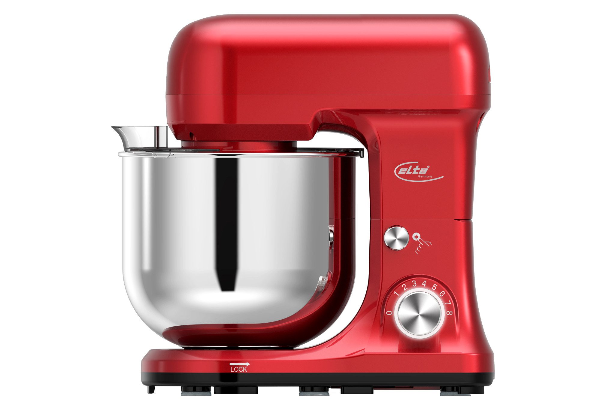 Elta Kompakt-Küchenmaschine PKM-1000.1R, 1000 W, 5 l Schüssel, Edelstahlschüssel mit Spritzschutzdeckel, planetarisches Rührwerk
