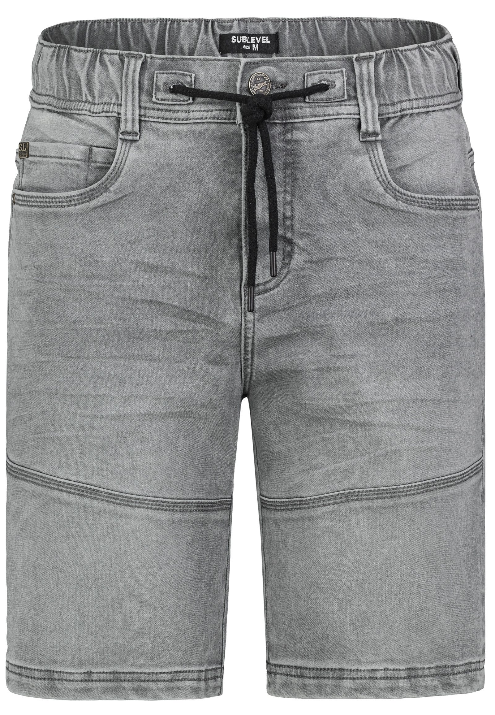 SUBLEVEL Jeansshorts Cargo mit Kontrastnähten Denim für Herren Baumwolle Regular Fit unifarben atmungsaktiv Reißverschluss