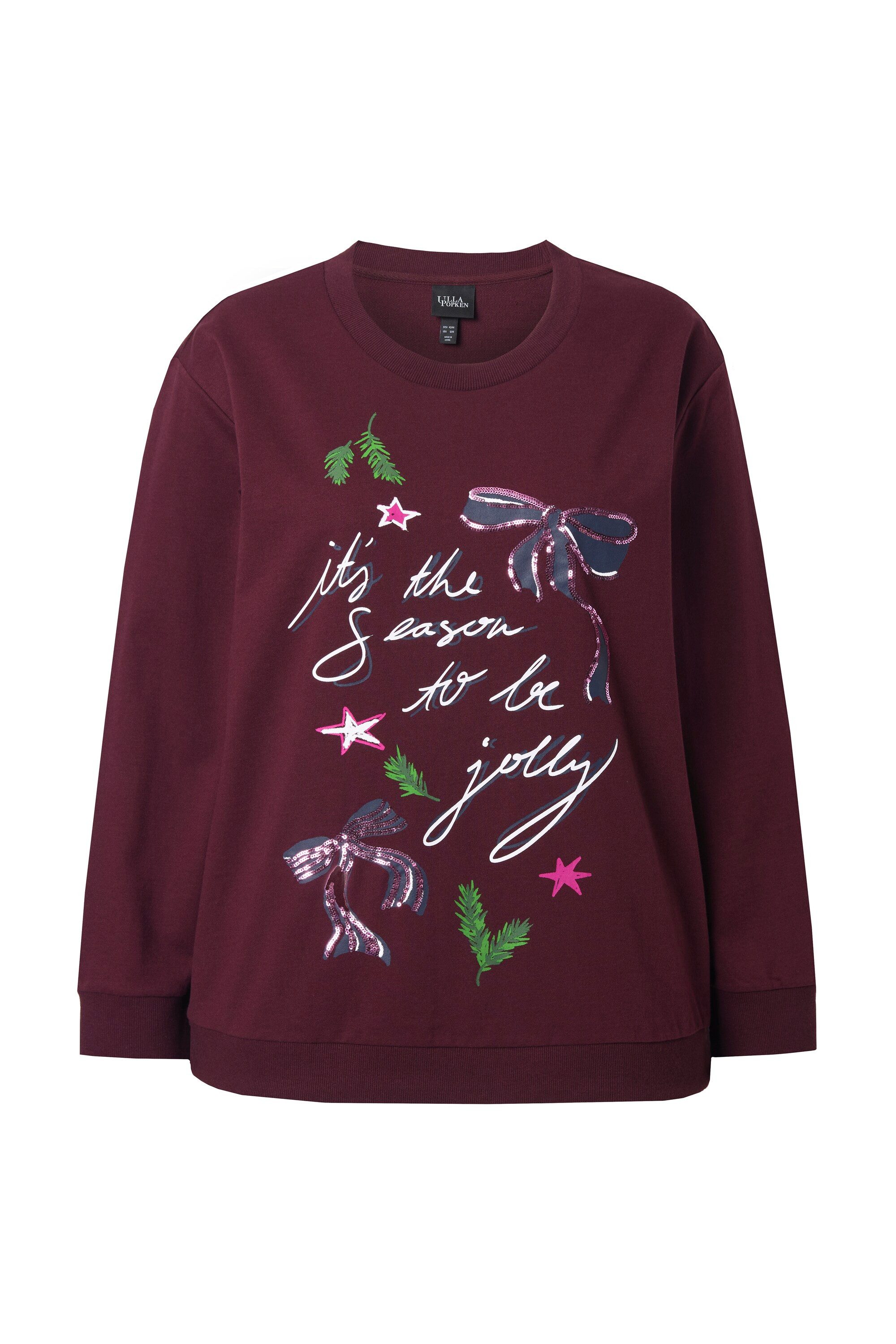 Ulla Popken Sweatshirt Weihnachts-Sweatshirt Schleifen Rundhals Langarm günstig online kaufen
