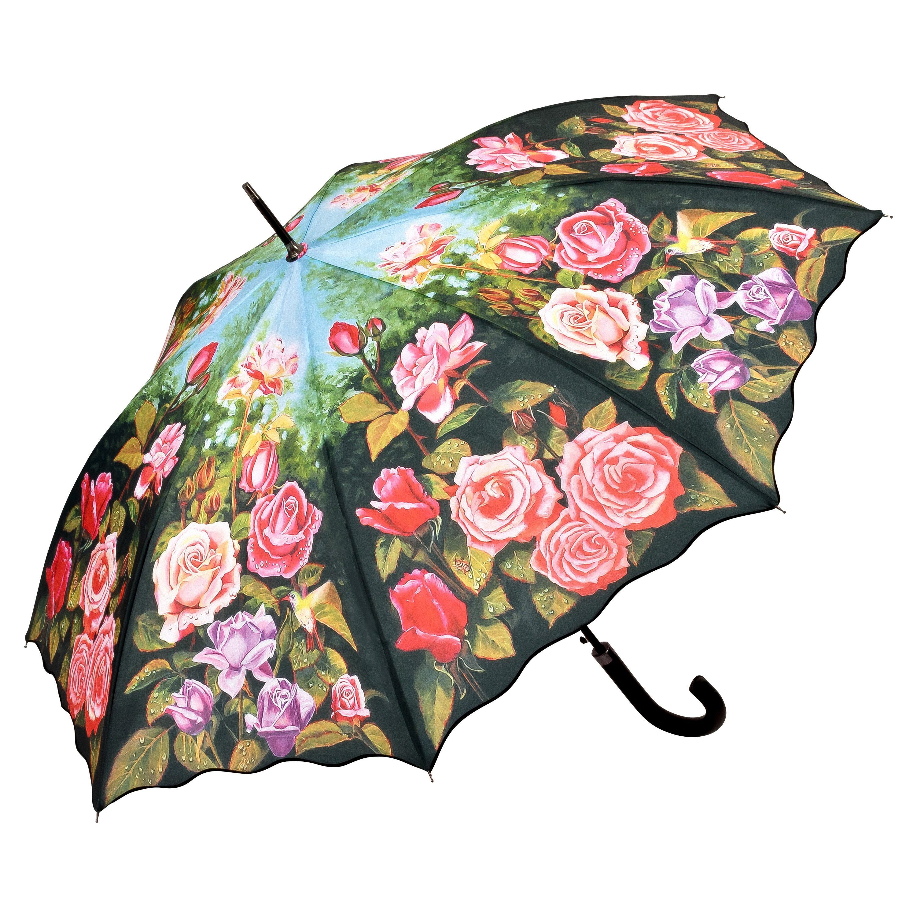 Damen Blumen, Lilienfeld VON von Windfest LILIENFELD Blumenmuster Regenschirm Garten Auf-Automatik Stabil Rosen Stockregenschirm