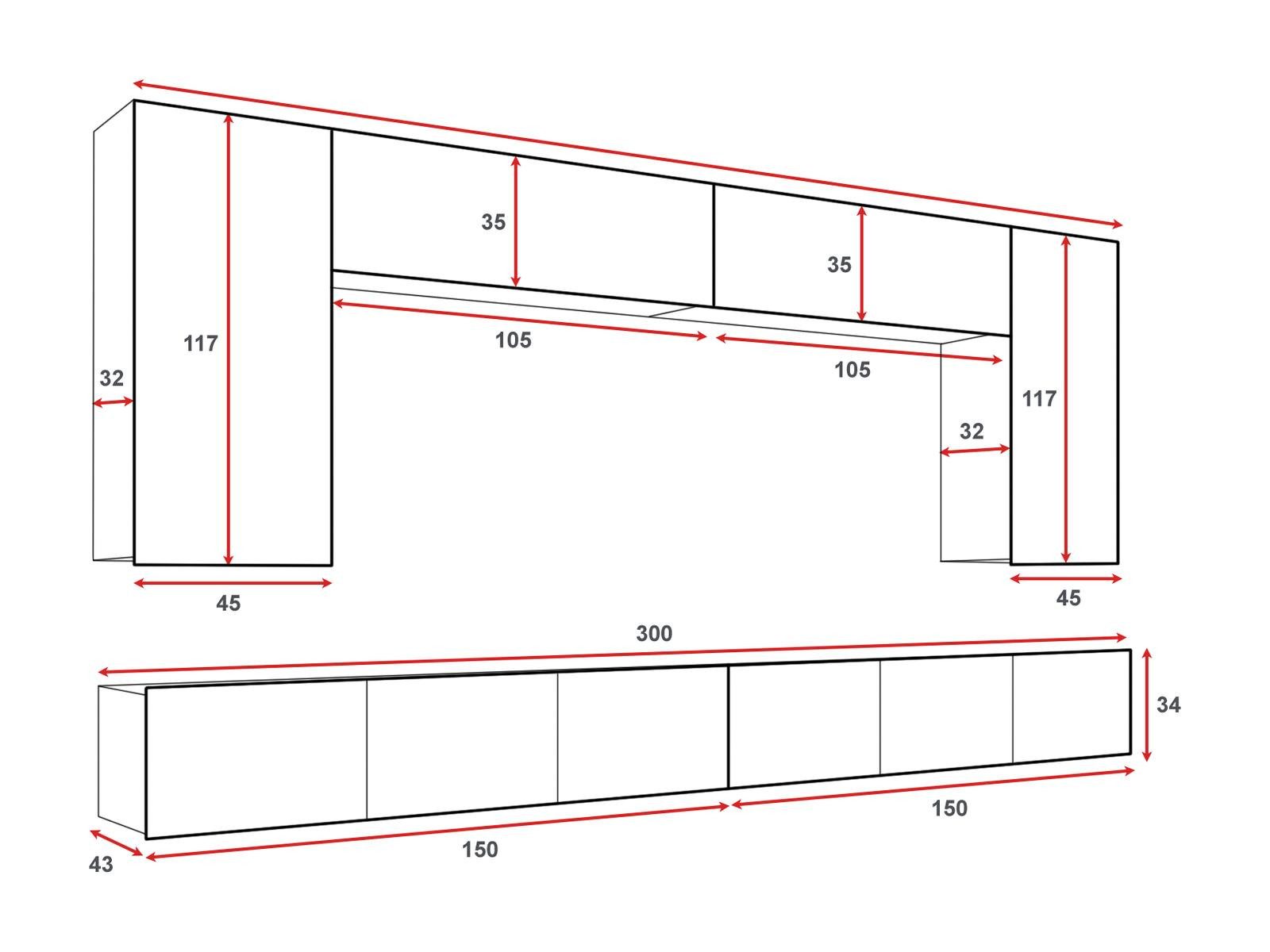 HAUSELEMENT Wohnwand CALABRINI-13, (6-St), Hängewohnwand Schrankwand Wohnzimmer-Set Anbauwand Modern