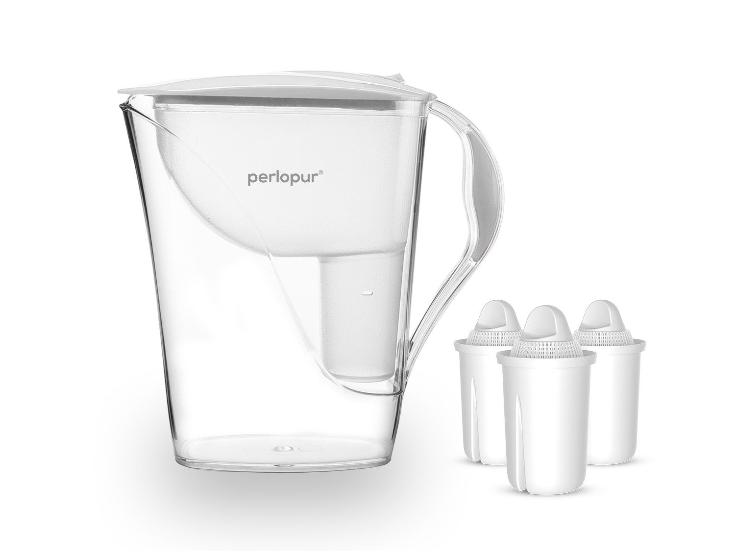 PerloPur Wasserfilter PearlCo Wasserfilter Fashion Weiß Inkl. 3 Universal Filterkartuschen