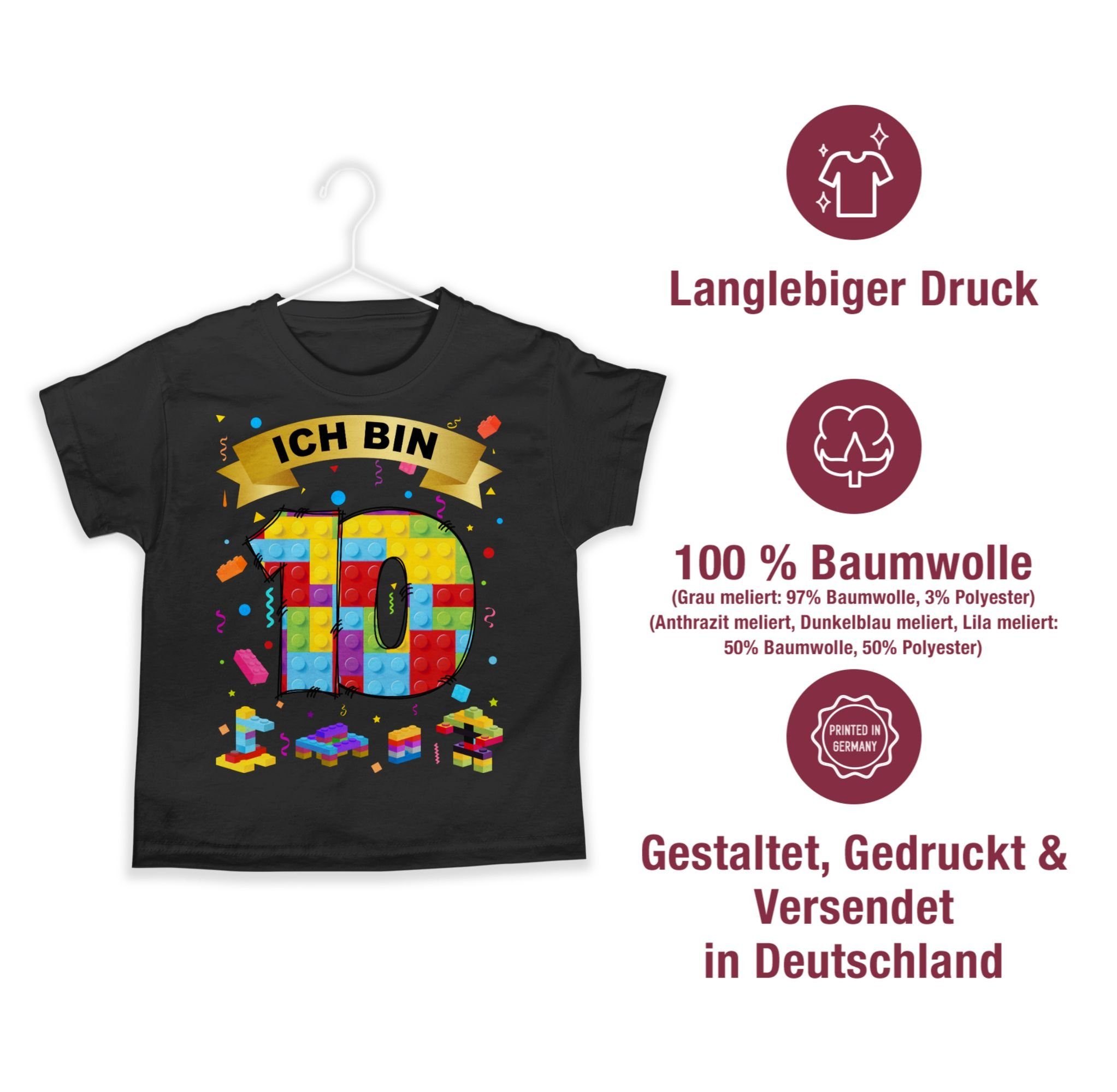 Shirtracer T-Shirt Ich bin 03 Bausteine 10 Geburtstag Schwarz 10