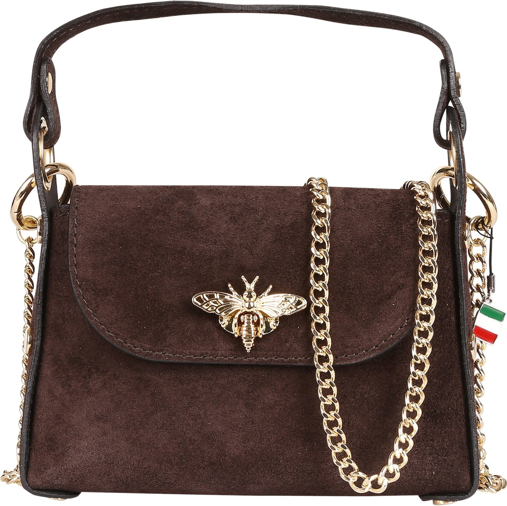 FLORENCE Umhängetasche Florence Biene Damen Handtasche Wildleder (Umhängetasche), Damen Umhängetasche Leder, dunkelbraun ca. 19cm x ca. 14cm hoch