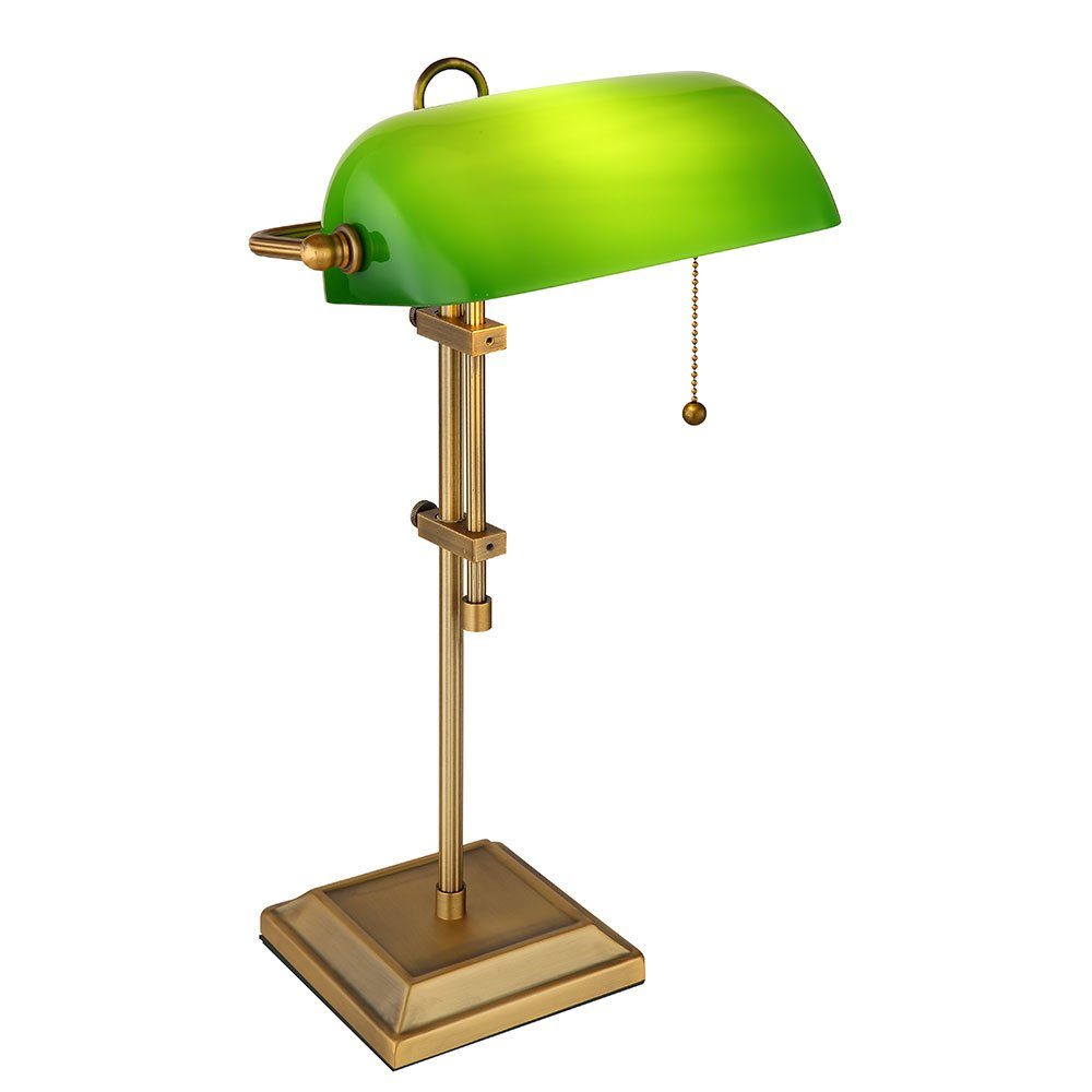 GLOBO LIGHTING Schreibtischlampe, Leuchtmittel nicht inklusive, Bankerlampe Tischlampe altmessing Tischleuchte grün Glas Leselampe