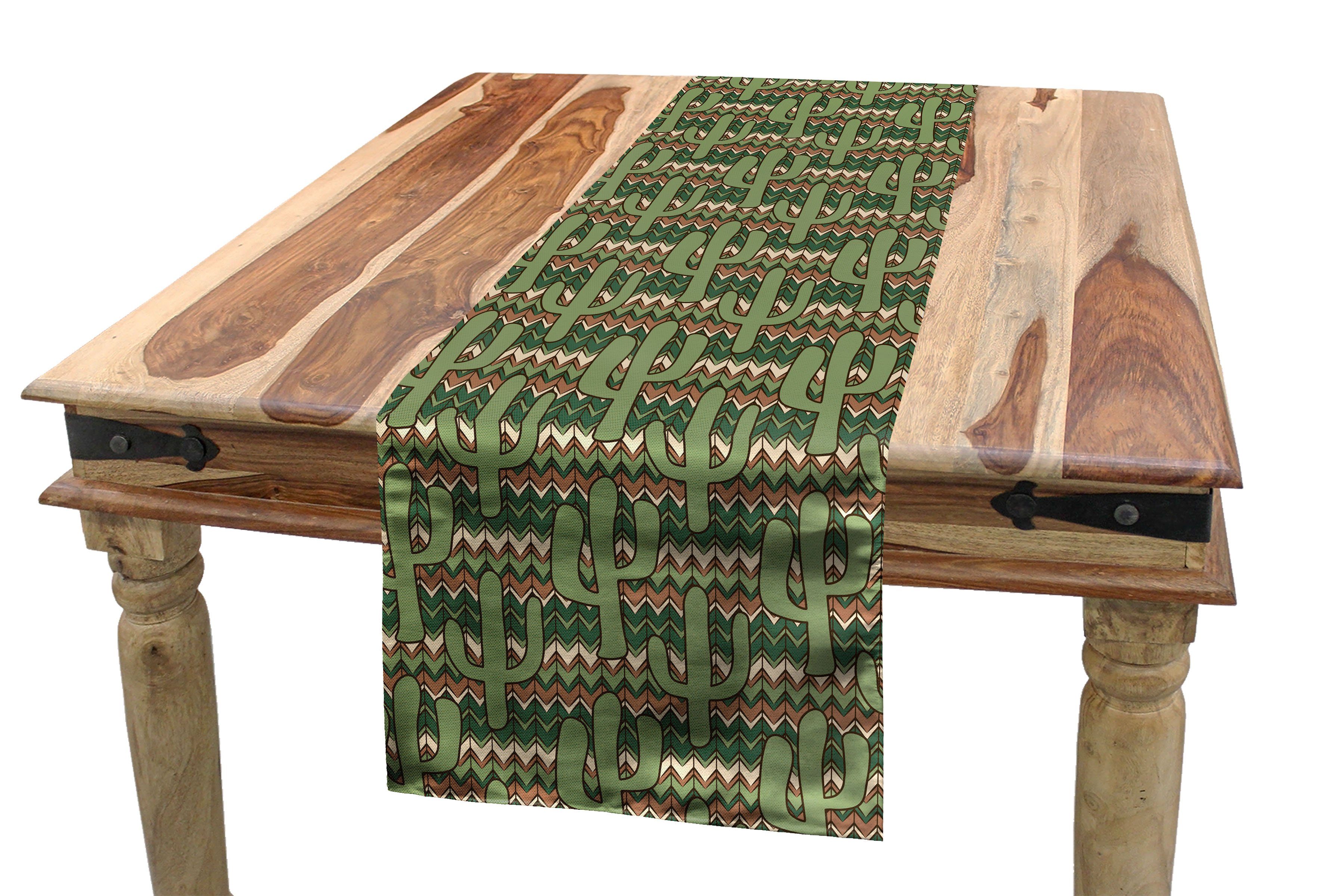 Abakuhaus Tischläufer Esszimmer Küche Rechteckiger Dekorativer Tischläufer, Kaktus Cartoon Saguaro Zigzag | Tischläufer