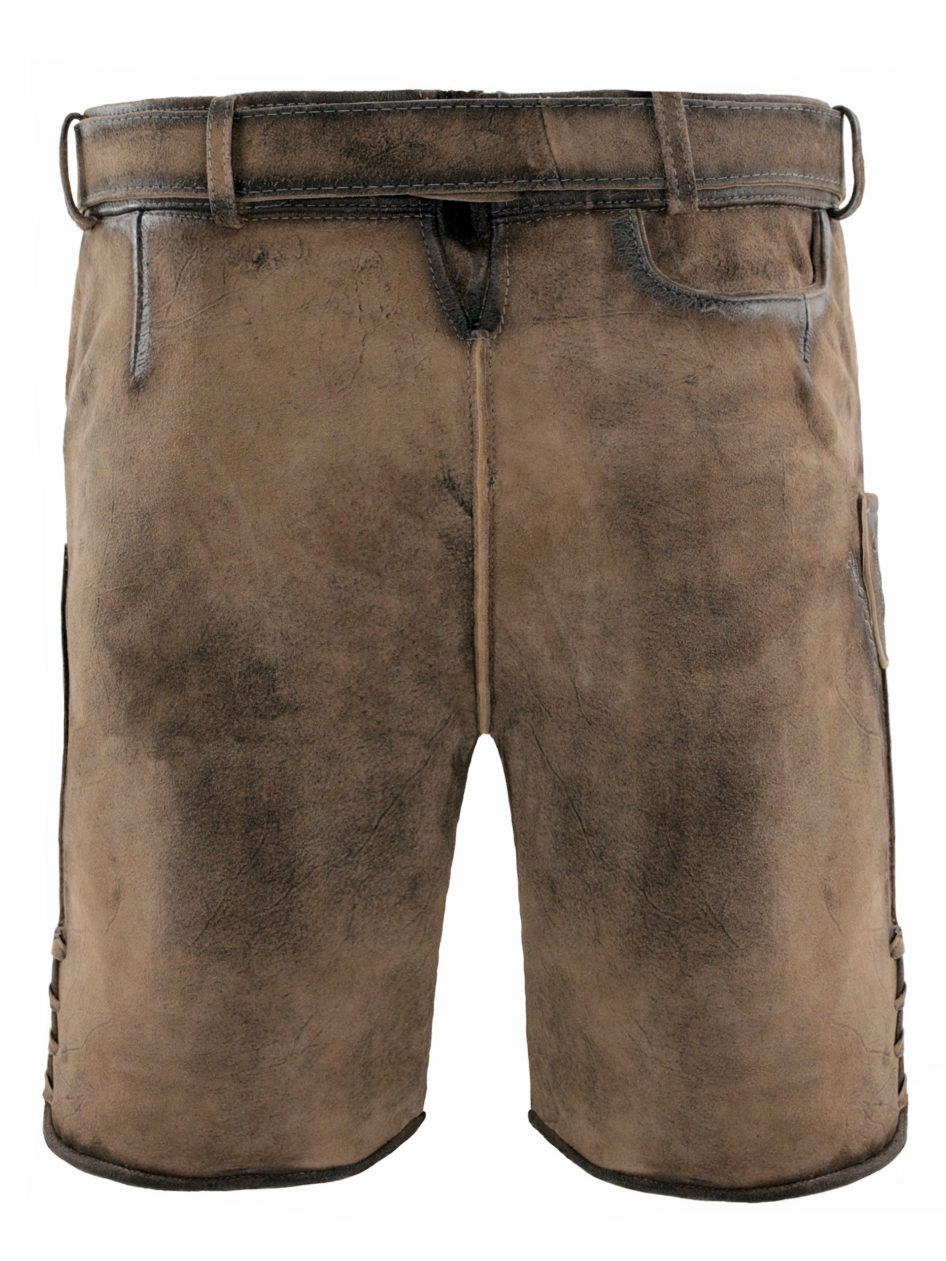 FUCHS Trachtenlederhose Trachtenlederhose Herren kurz Hellbraun Echtleder Oktoberfest (1-tlg)
