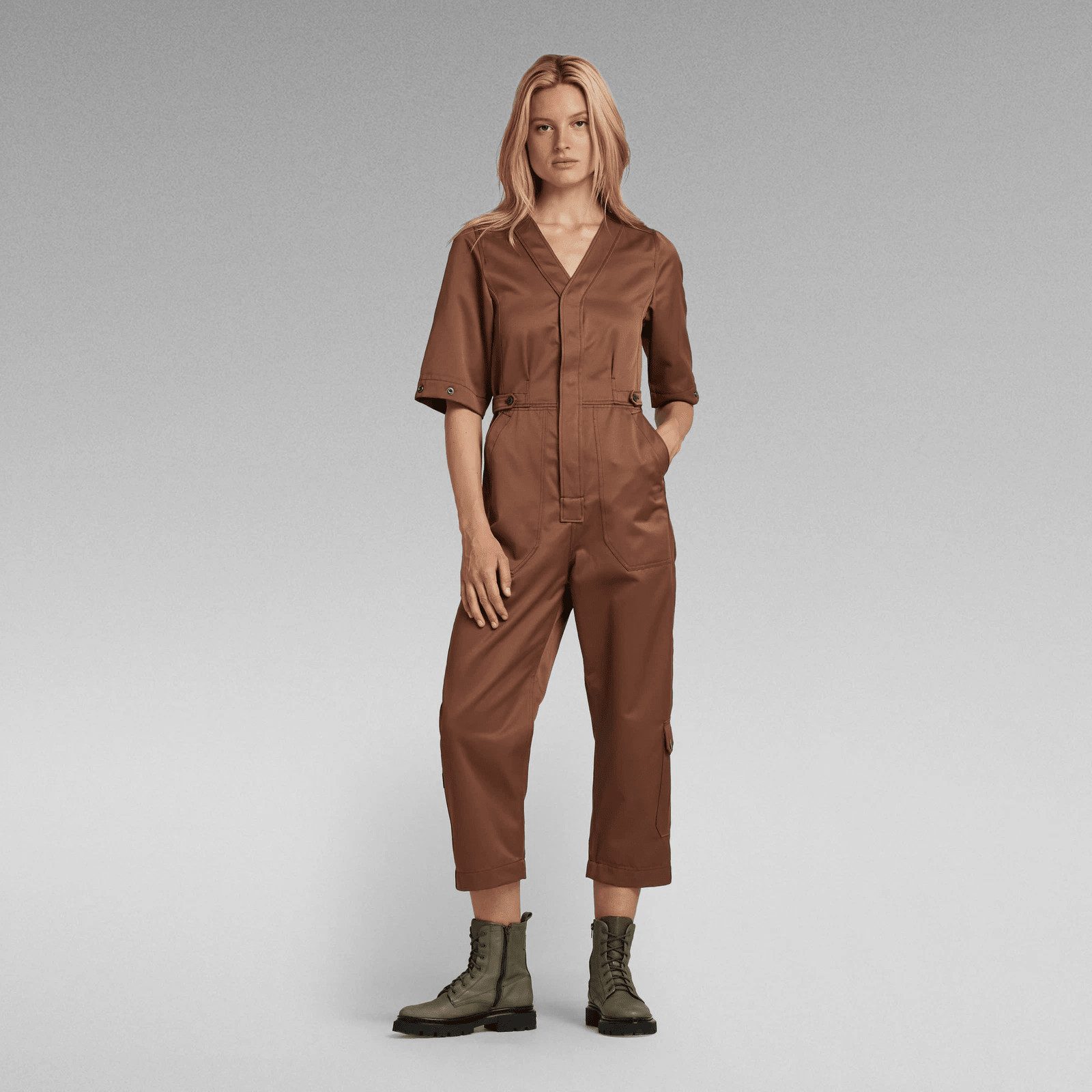G-STAR Jumpsuit Damen V Neck Jumpsuit Shortsleeve Medium Clay Overall Размер S (1-tlg) Komfort