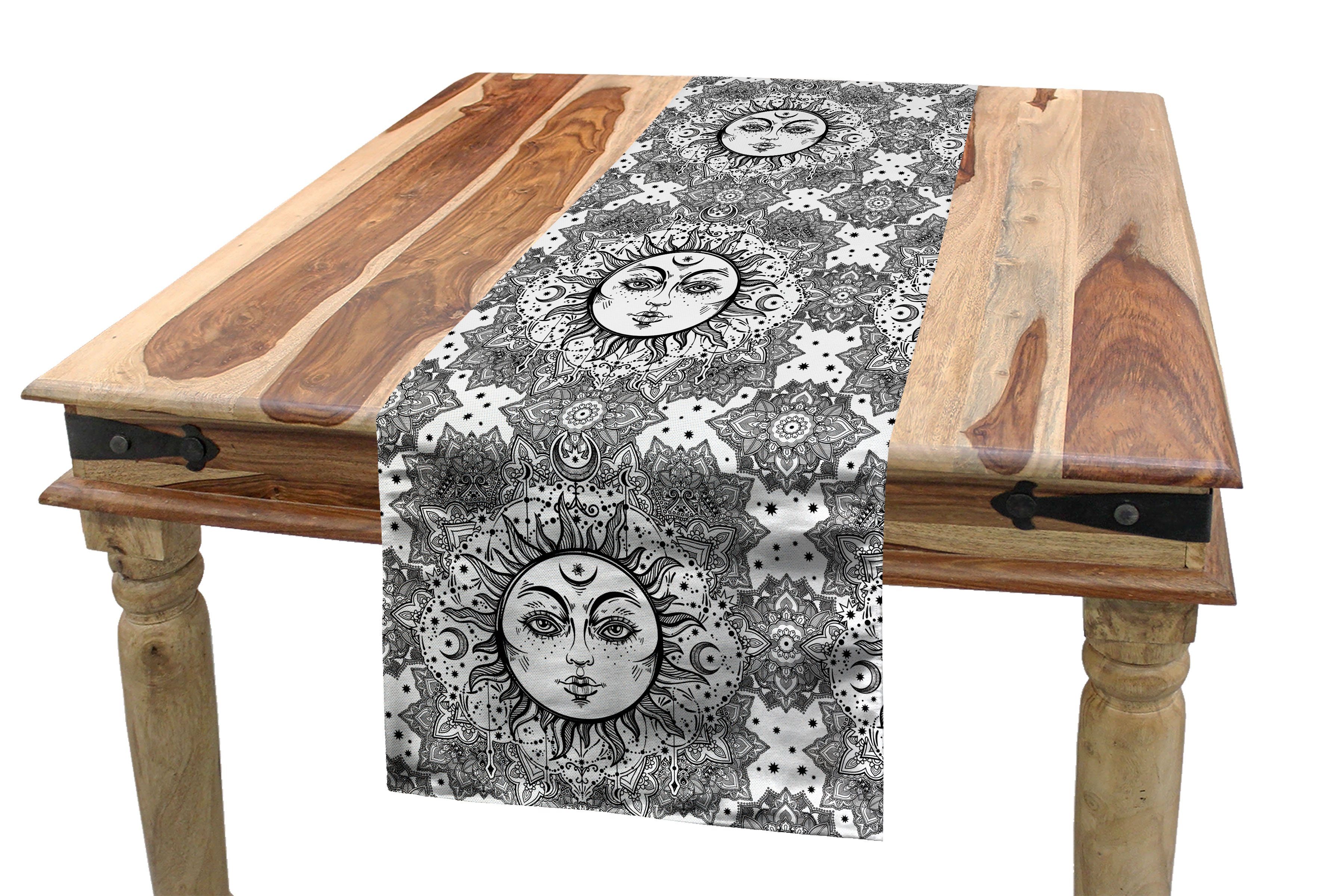 Rechteckiger Floral Küche Abakuhaus Tischläufer Astrologie Tischläufer, Boho Dekorativer Esszimmer Mandala