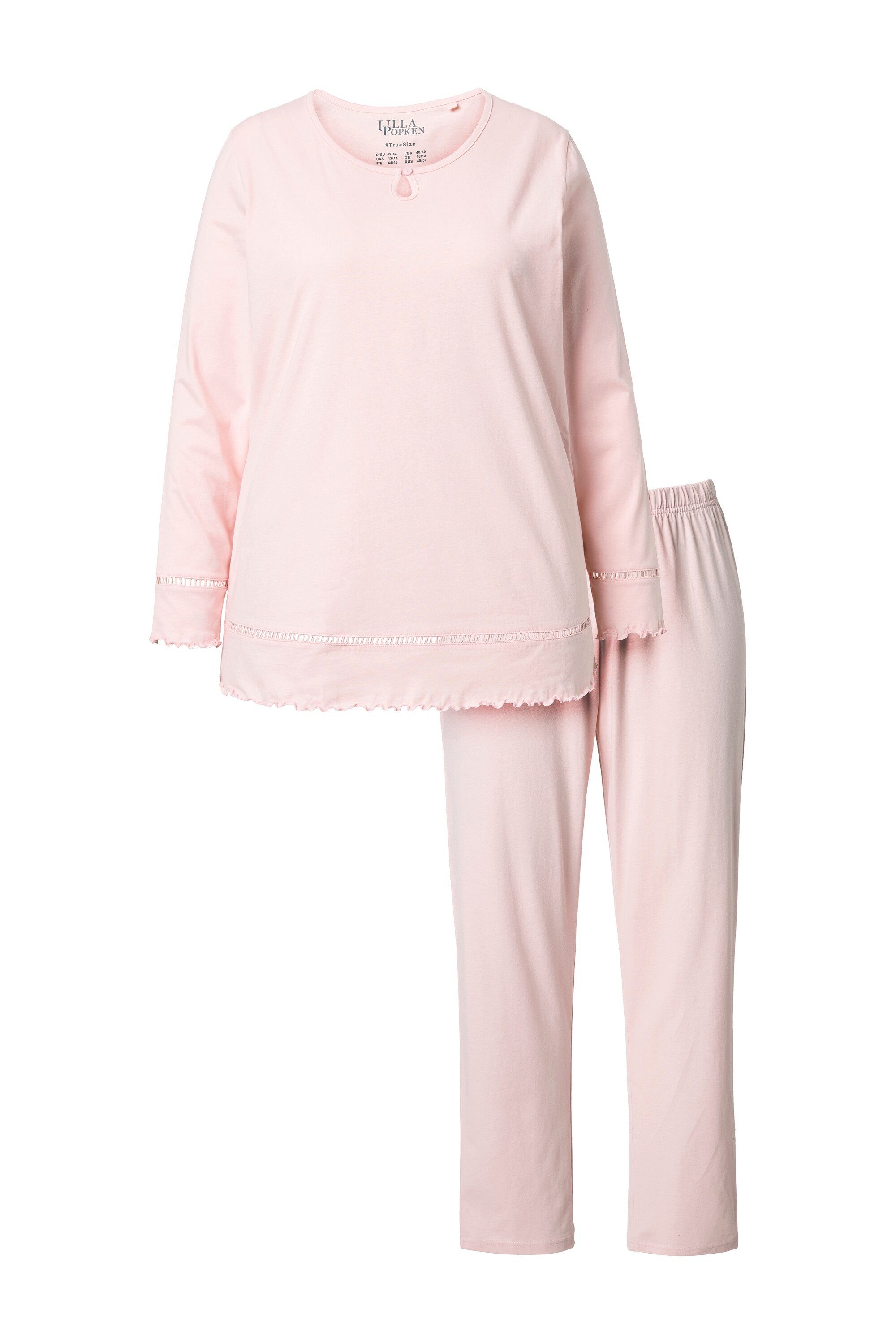 Ulla Popken Pyjama Pyjama Hohlsaum Wellenkanten Rundhals Langarm günstig online kaufen