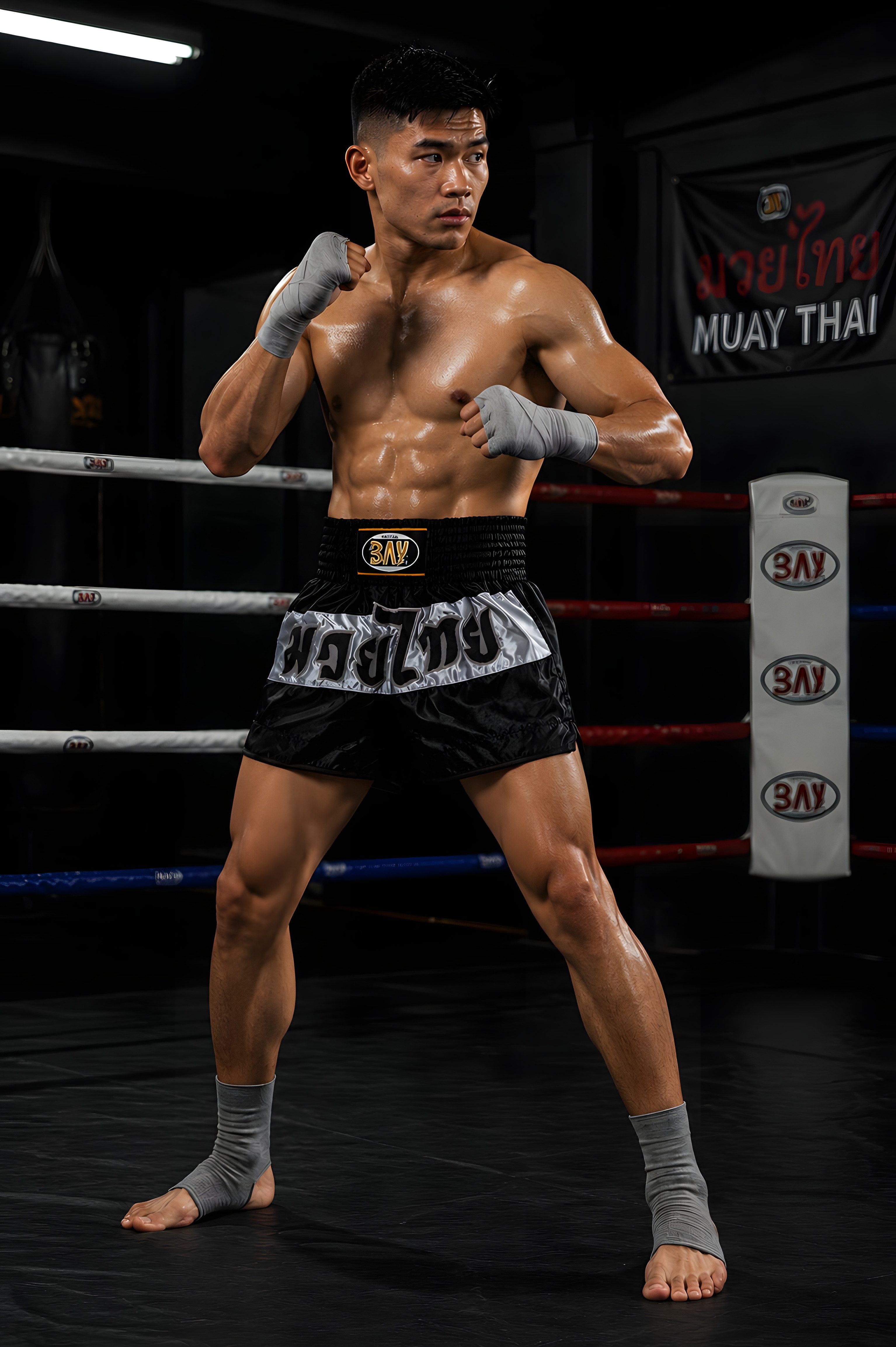 BAY-Sports Sporthose Fashion Thaiboxhose Thaiboxen Hose Shorts Muay Thai Kickboxen kurz Polyester, hochwertig veredelt, Traditional und elegant